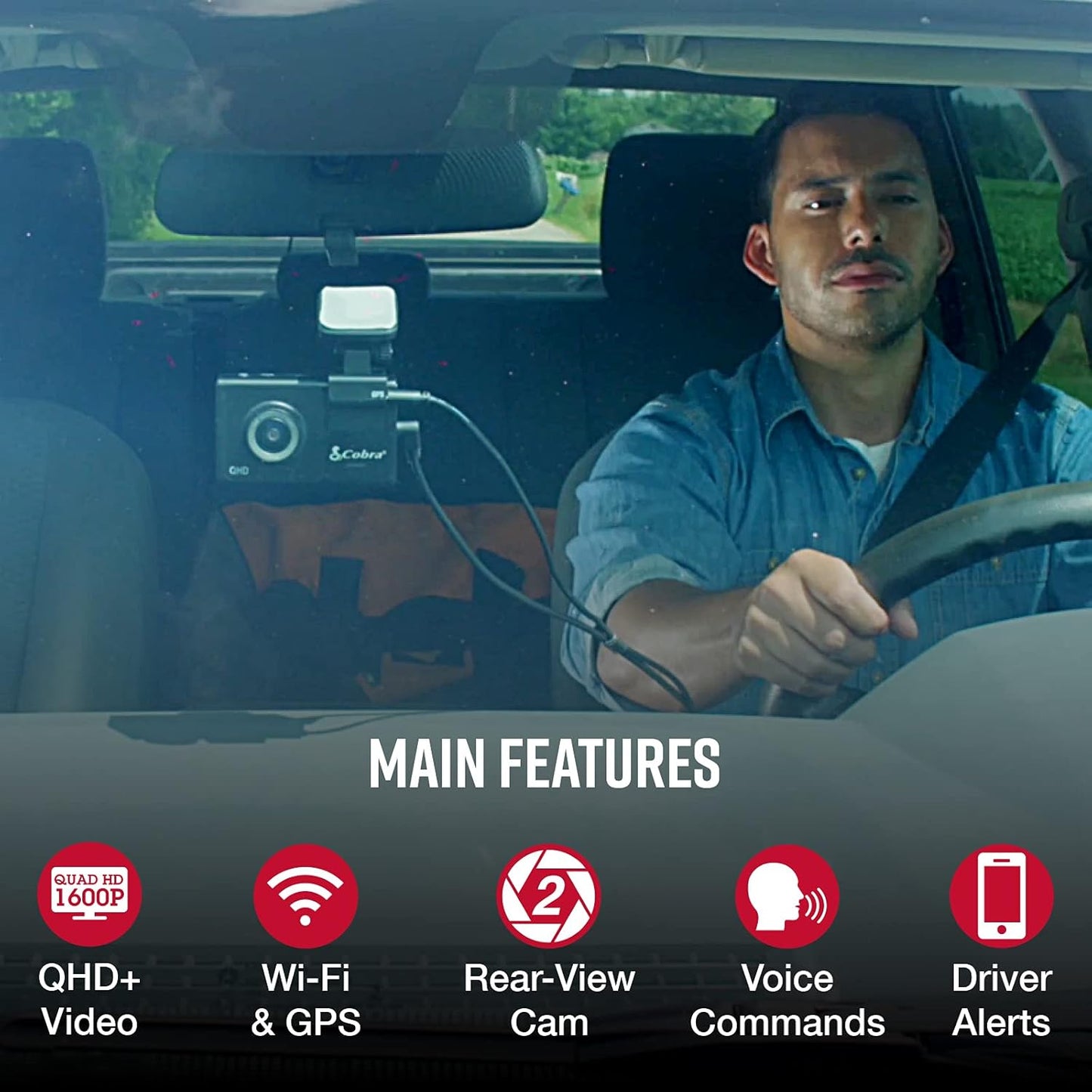 Cobra SC 200D Smart Dash Cam + Rear Cam and 2.5A OBDII Port to Micro-USB Hardwire Kit: Dual-View with QHD+ 1600P Resolution, Built-in Wi-Fi & GPS, Drive Smarter App + Apple Carplay Compatible