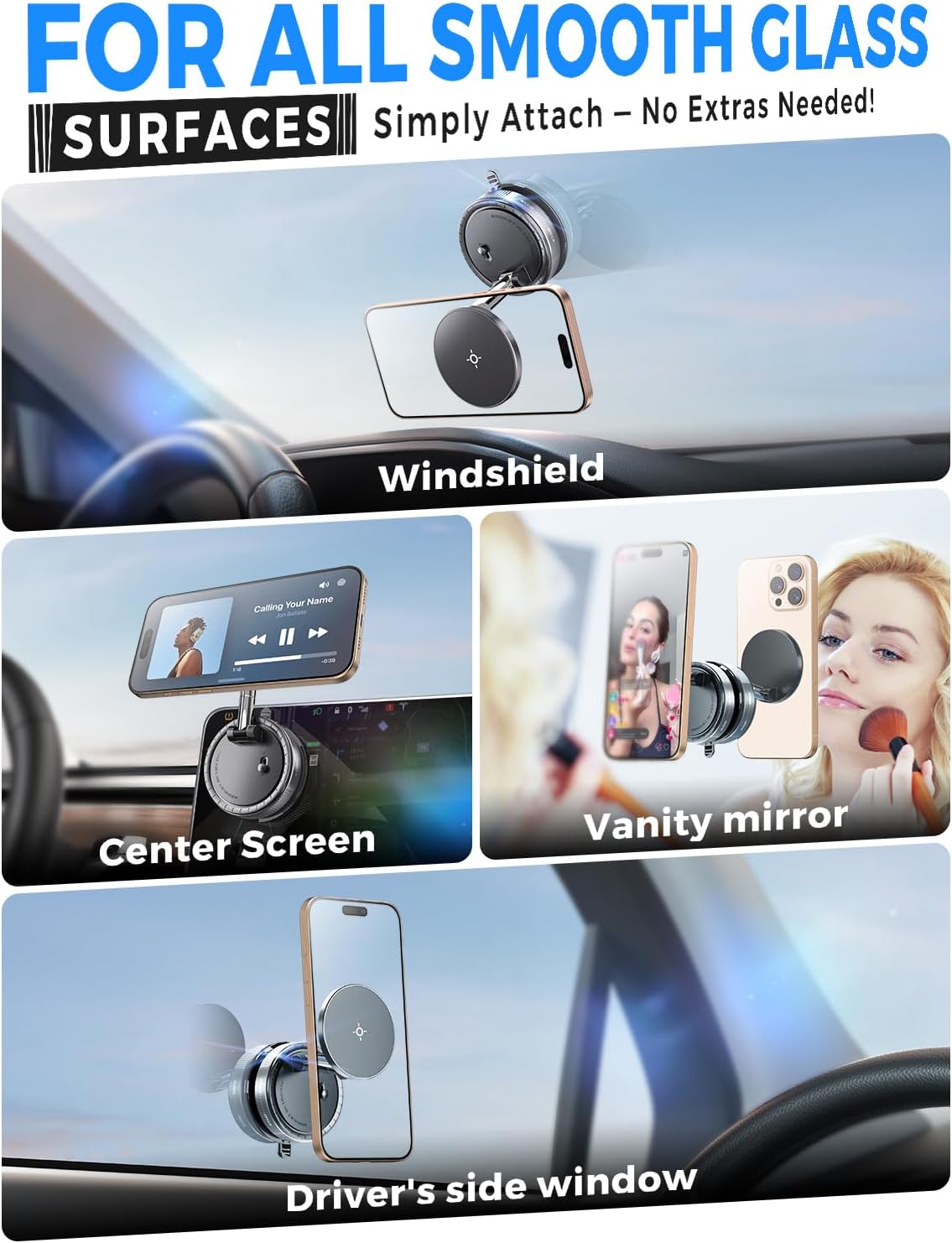 eSamcore Vacuum Magnetic Phone Holder for Car, for Magsafe Car Mount for Windshield, Foldable Stand Suction Cup for Mirror, Glass, Screen, Gym, Smooth Surfaces Compatible with iPhone