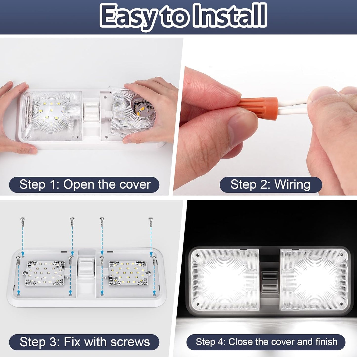 10 Packs RV Lights Interior 12V Led 8W Ceiling Double Dome Camper Light 600 Lumen Brightness Lights Fixtures for RV Camper Trailer Boat Car, Natural White 4000-4500K, 48 X 2835 SMD LED