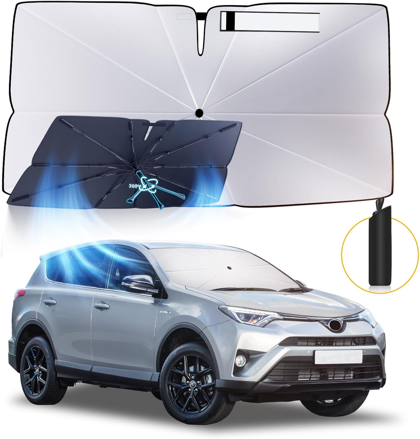 Windshield Sun Shade Umbrella: for Toyota RAV4-2013-2018 - Front Car Window Shades - Foldable Sunshades Block UV Keep Cool