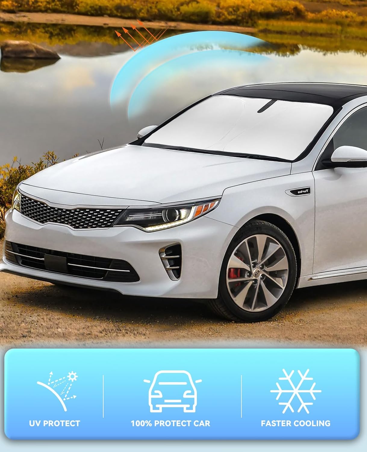 Sunshade Custom Fit for Optima Windshield Sun Shade for 2016-2020 Kia Optima Accessories Front Window Shield Protector Sun Visor Cover Foldable Blocks UV Rays Keep Your Car Cooler