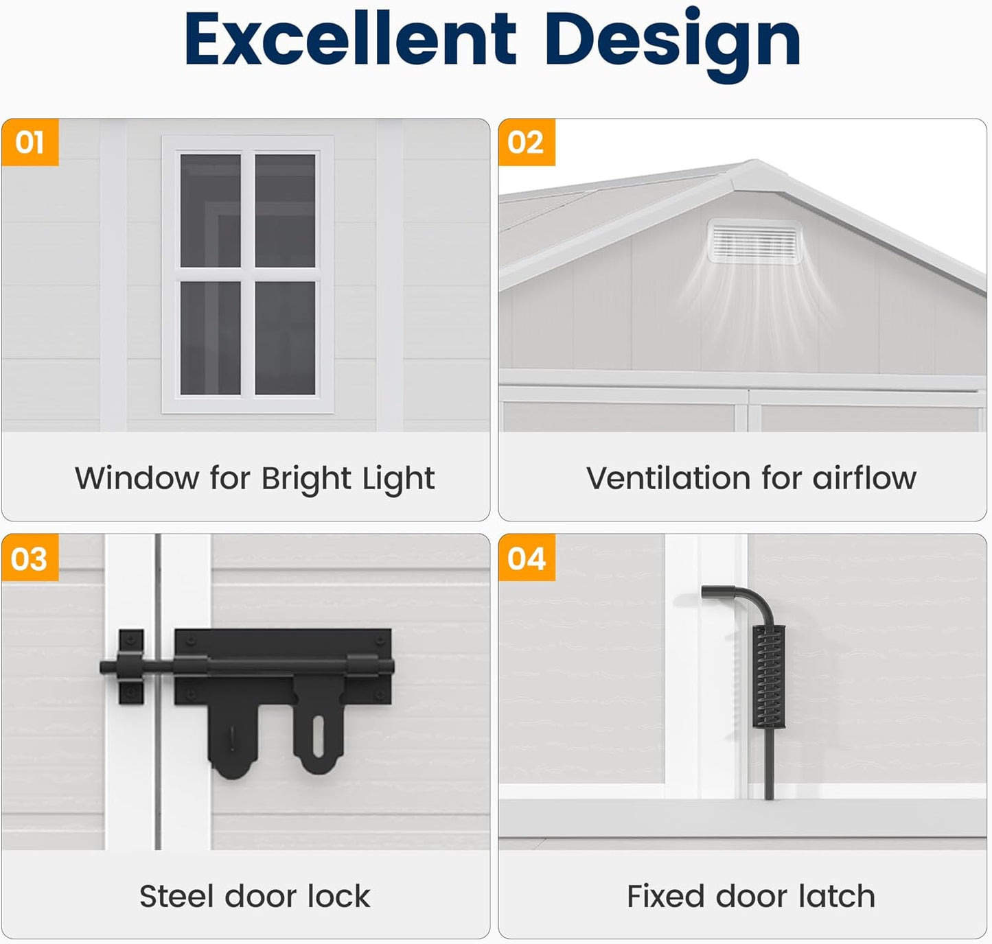 UDPATIO Resin Storage Shed 8 x 6 FT, Outdoor Garden Sheds with Floor Plastic Patio Outdoor Storage Shed with Lockable Door, Sandstone