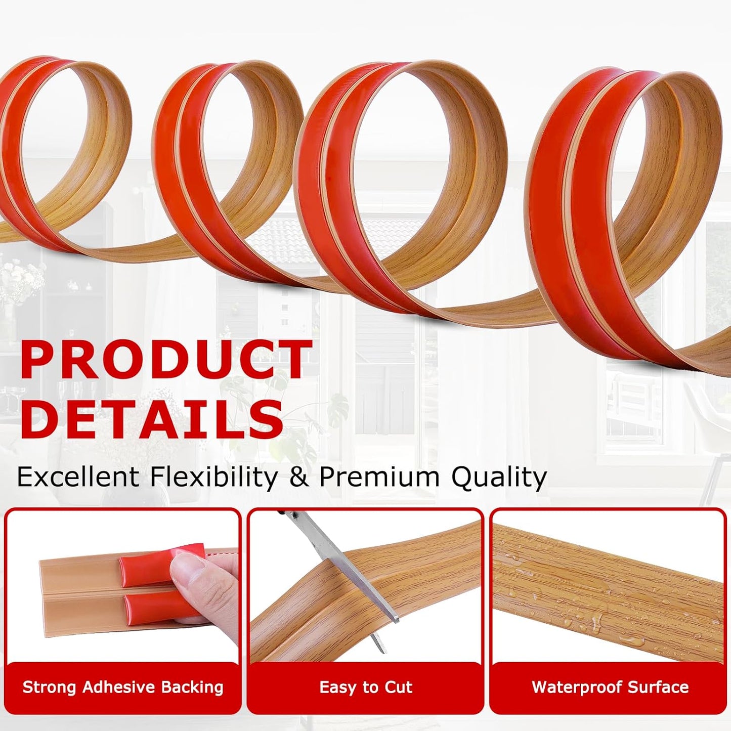 Flexible Wall Corner Protector Moulding Trim Peel and Stick Wall Corner Guards Edge Protector Self Adhesive Molding Trim Strip for Edge Ceiling (Light Brown Wood Grain, 2.4 in x 10 Ft)