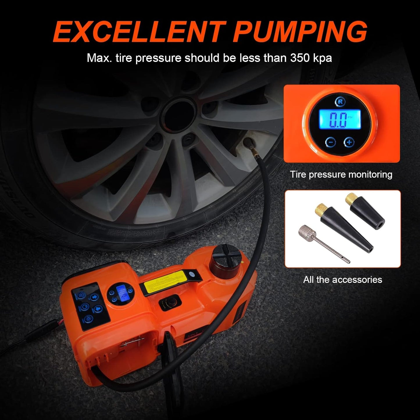 E-HEELP Electric Car Jack Kit 5Ton 12V Hydraulic Car Jack Lift for SUV MPV Sedan Truck Change Tires Garage Repair with LCD