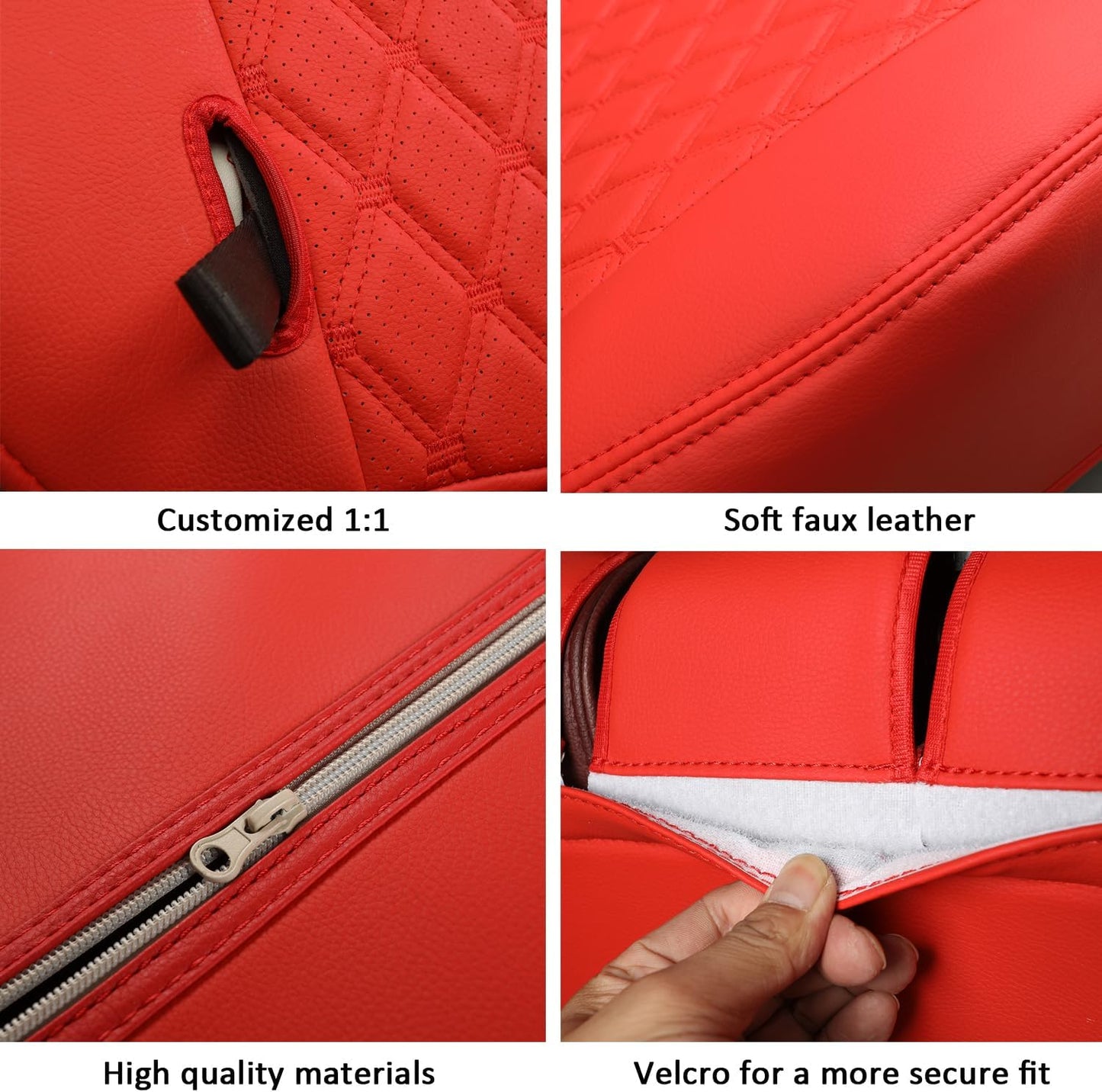 GIANT PANDA Customized Full Set Car Seat Covers for Jeep Wrangler 4 Door JK Unlimited Sahara Sport Rubicon X 2008 2009 2010, Faux Leather - (Red)