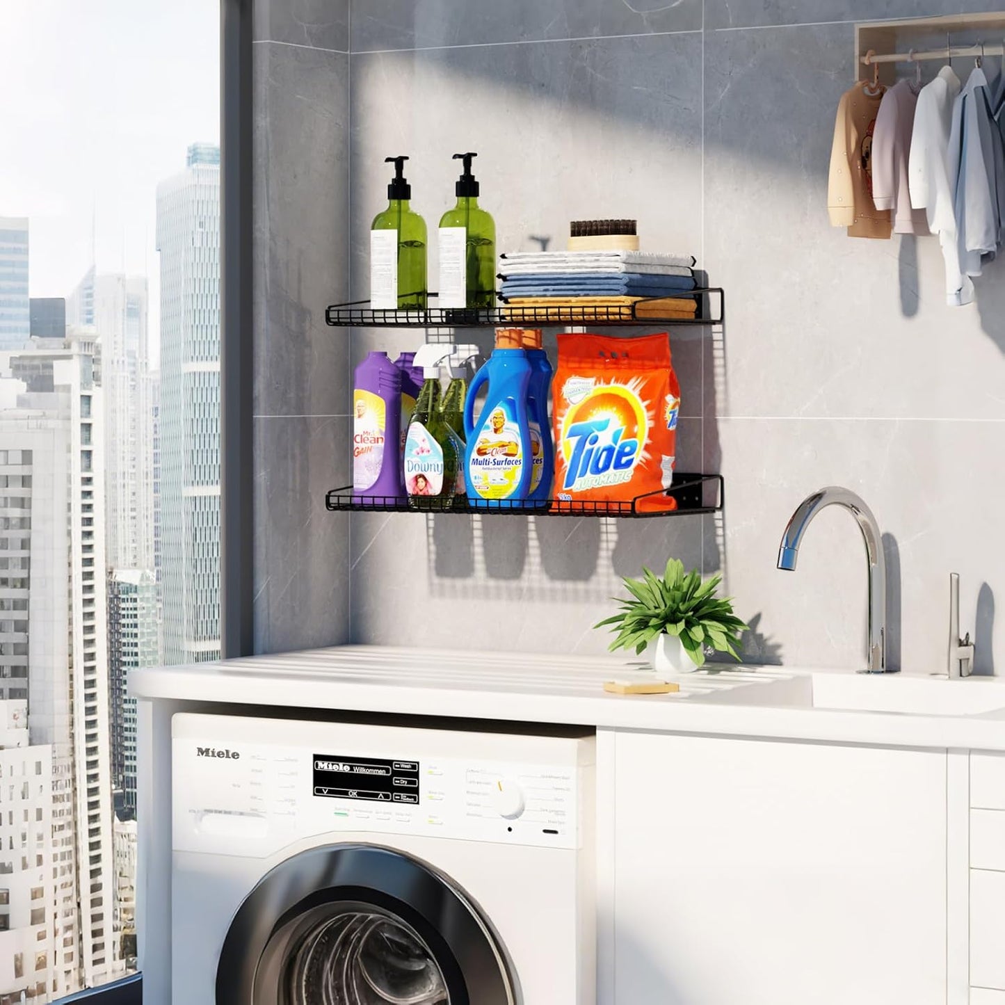 Garage Wall Shelving,4-Pack 12 Inch X 23.8 Inch,Can be Used for Garage, Closet, Laundry Room, Heavy Duty Wall Shelving, Holds Up to 65 Lbs (Black, 12"X23.8", 4)