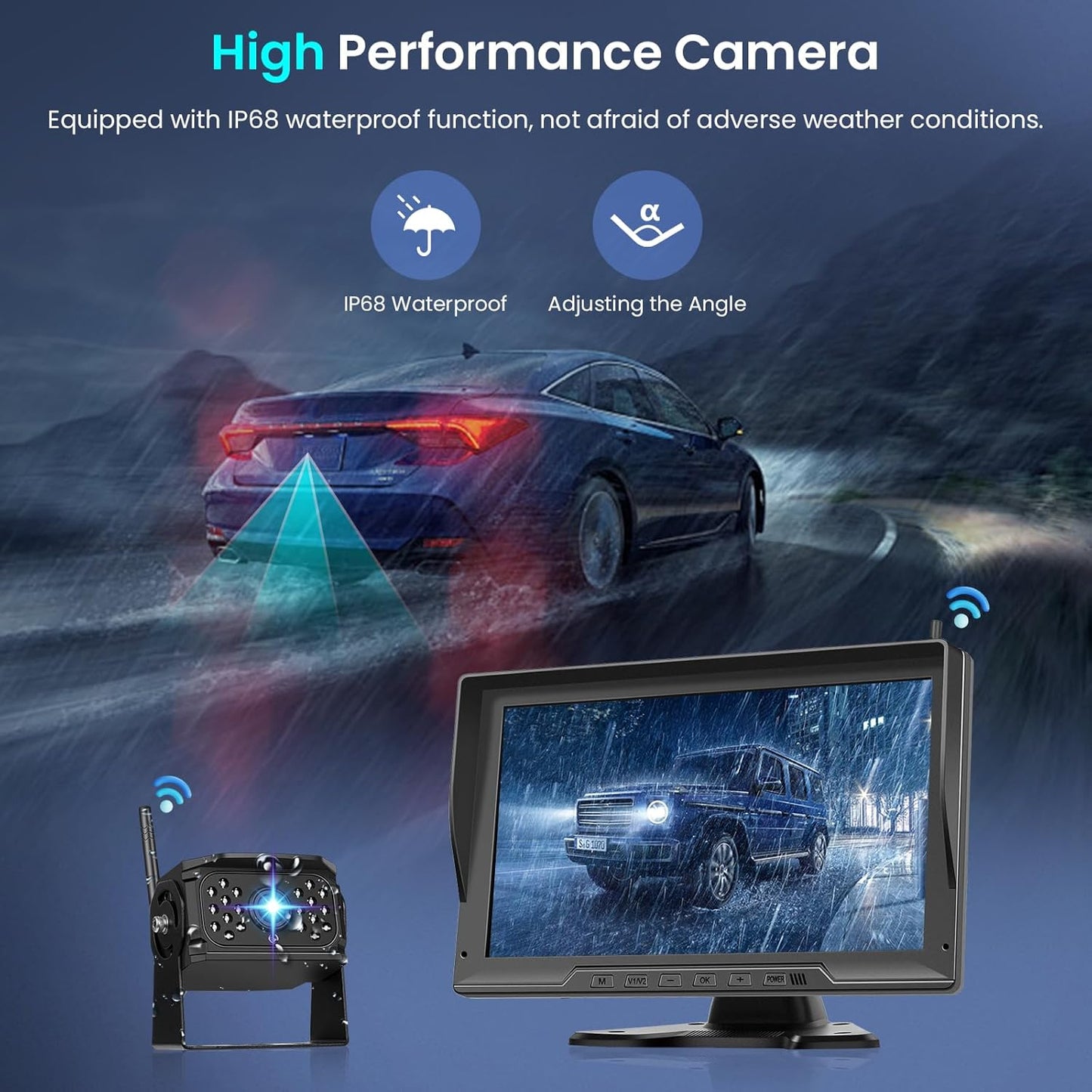 1080P Wireless Backup Camera Digital System Kit, Hodozzy 10.1 Inch HD 4 Quad Split Screen Reversing Monitor with Loop Record, Night Vision/IP68 Waterproof/Rear View Camera RV/Truck/Trailer/Bus/Camper