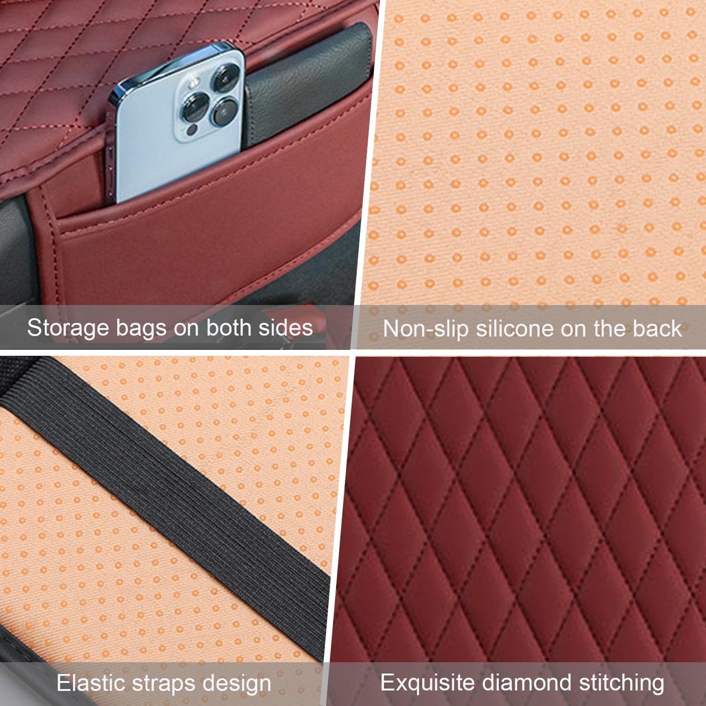 Car Center Console Cover, Upgraded Leather Armrest Seat Box Cover with 2 Storage Bags, Universal Waterproof Car Armrest Cover Cushion Comfortable Car Decor Accessories for Most Vehicles (Red)