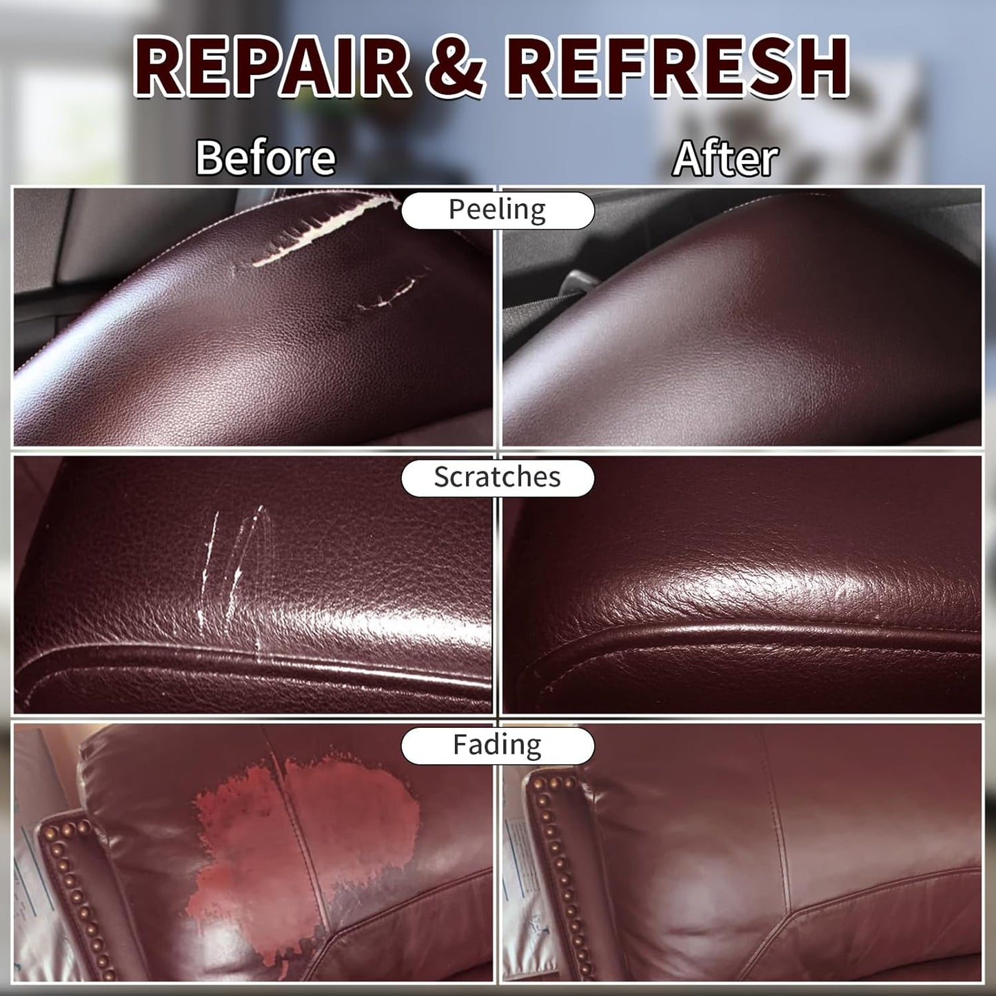 Maroon Leather Recoloring Balm,Leather Couch Scratch/Stain Remover,Leather Repair kit for Vinyl Furniture and Car Interior,Leather Dye Paint for Scratched and Faded Leather Couches