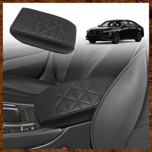 Muslogy for Accord 2025 2024 2023 Center Console Cover Armrest Pad Vegan Leather Extra Soft Armrest Lid Protector Compatible with Honda Accord LX EX Sport Hybrid EX-L Sport-L Touring (V2 Black)