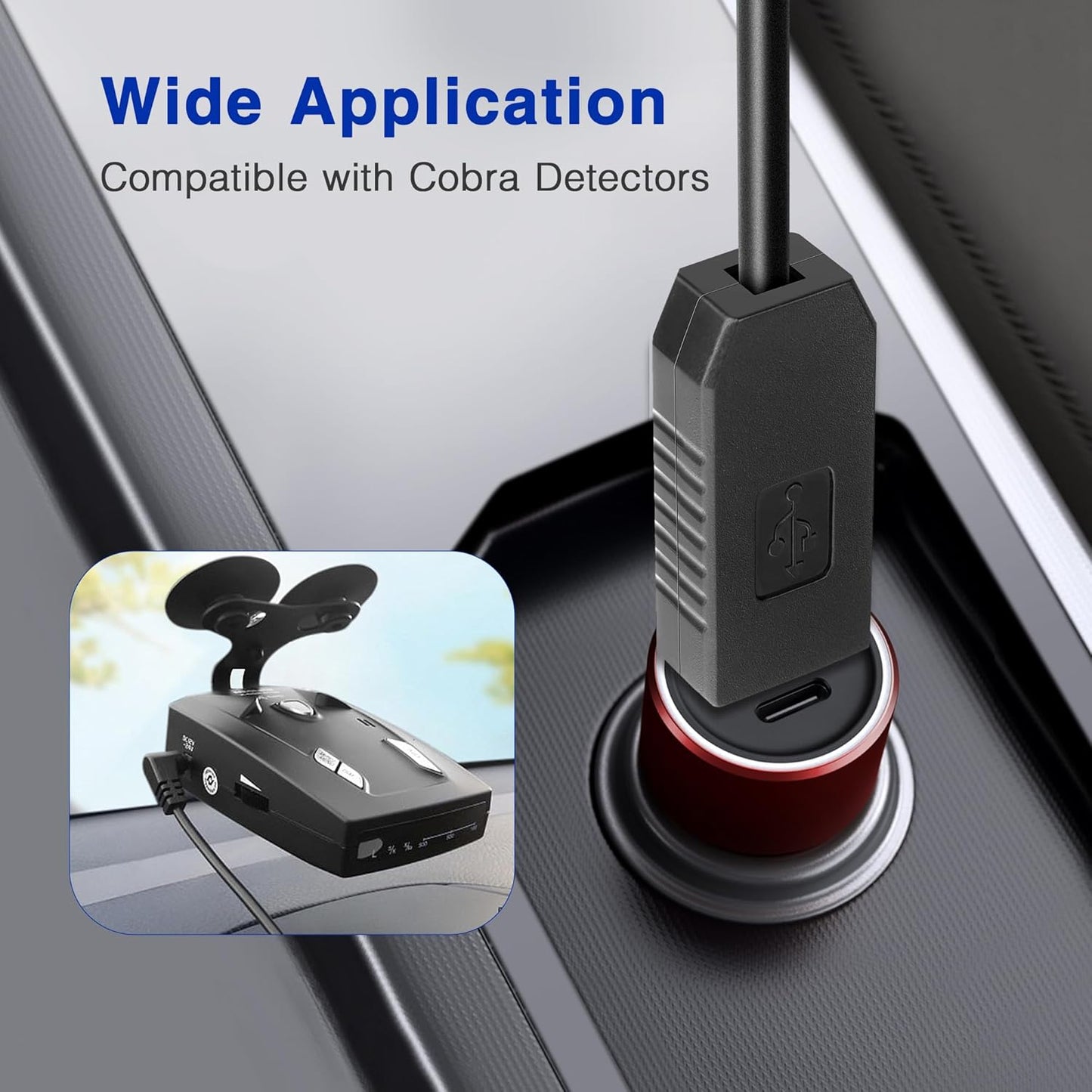 Radar Detector Power Cable for Cobr RAD350 380 450 480i 700i XRS9370 955 5300 9940 SPX 5300 5521 7700 ESR700 ESD737 767 SLR Vendetta 500,Power Cord for Cobr,Car Replacement Charging Cable 6.56ft