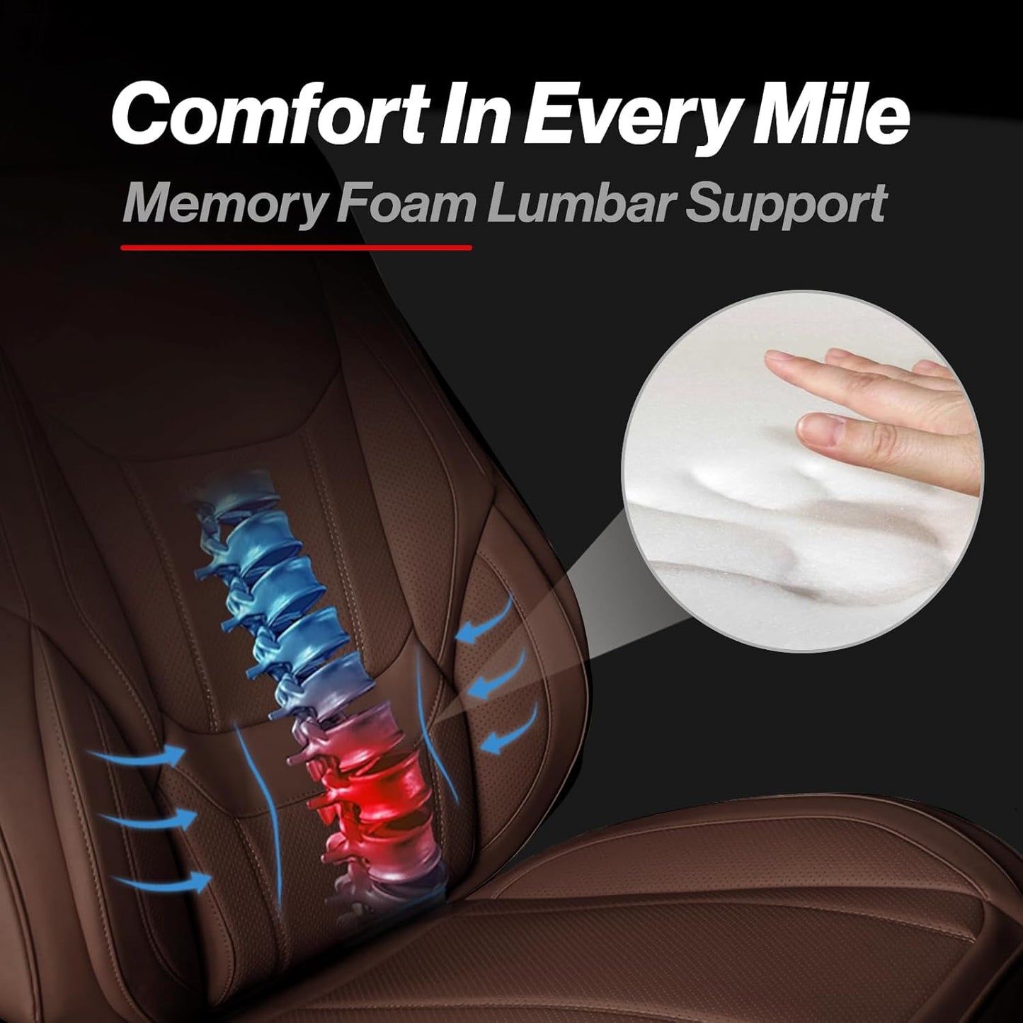 Coverland Custom Car Seat Covers Compatible with 2007-2013 Tundra Regular Cab, CrewMax - Premium Leather Non-Slip Memory Foam Waterproof Protector Front Seat-Dark Brown [See Size Chart-Size A36]