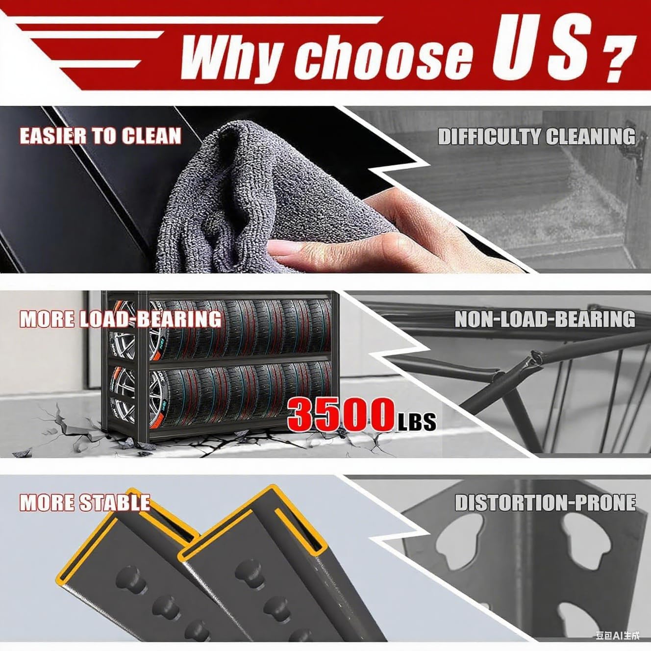 40" Wx72 H,Heavy Duty 5-Tier Steel Garage Shelving Unit | 3500LB Capacity| Garage & Basement Storage | Industrial-Grade Metal Shelving for Warehouses & Workshops | Adjustable, Rust-Resistant, Black