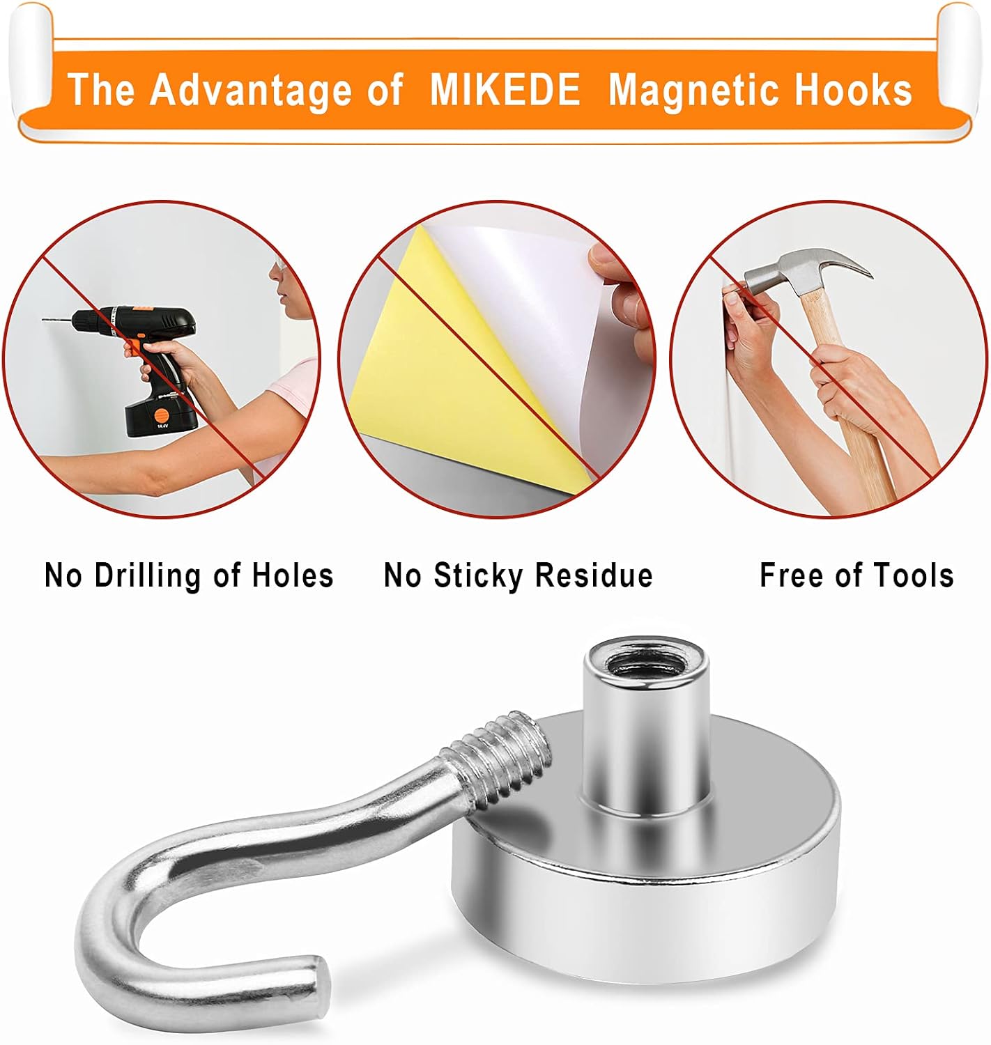 MIKEDE Magnetic Hooks, 28Lbs+ Strong Magnetic Hooks Heavy Duty for Cruise Cabins, Super Hanging Hooks Neodymium Magnets with Hook for Fridge, Grill, Toolbox, Storage, Pack of 4
