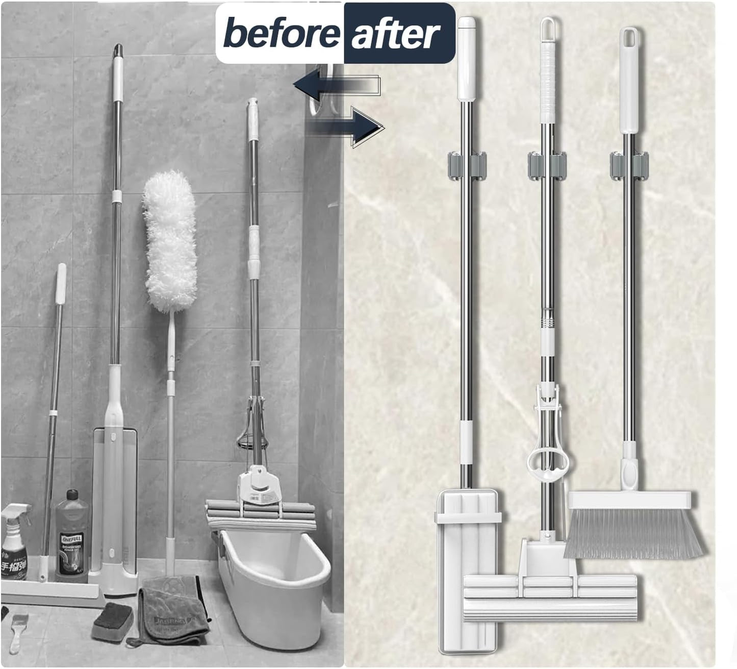 3-H 12 Pack Mop and Broom Holder Big Size Hanging 1 KG Extra,Broom Hanger Wall Mount for Hanging and Organizing Shove Rake Yard Tools in Shed Kitchen Laundry Room Bathroom Garden(grey)