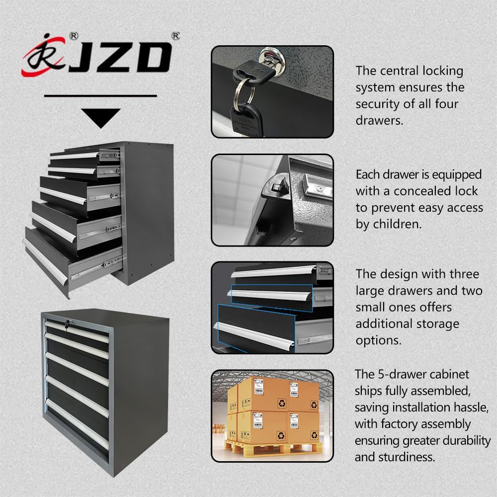 JZD Metal Garage Cabinet System, Tool Cabinets with Drawers, for Workshop Auto Repair Shop, Wall Mounting Not Necessary