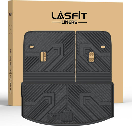 LASFIT Cargo Mat and Backrest Mat for Mazda CX-90 / CX 90 PHEV 2024 2025 7&8 Seats(Not for 6 Seats) TPE Custom Fit All Weather Trunk Mat Liner Waterproof CX90/CX90 PHEV Cargo Tray Accessories, Black