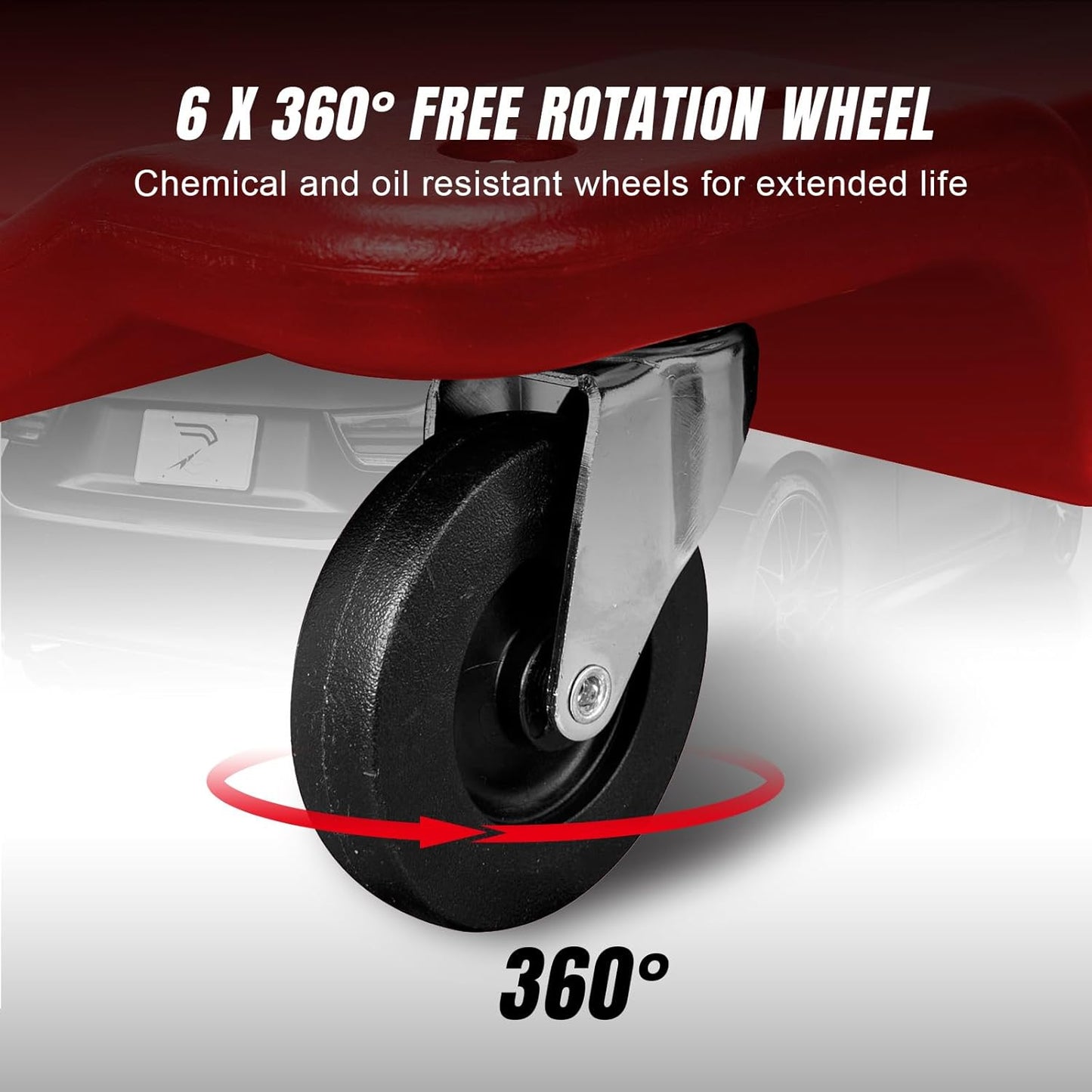 BIG RED TRP6240 Torin Blow Molded Plastic Rolling Garage/Shop Creeper: 40" Mechanic Cart with Padded Headrest, Dual Tool Trays and 6 Casters, Red