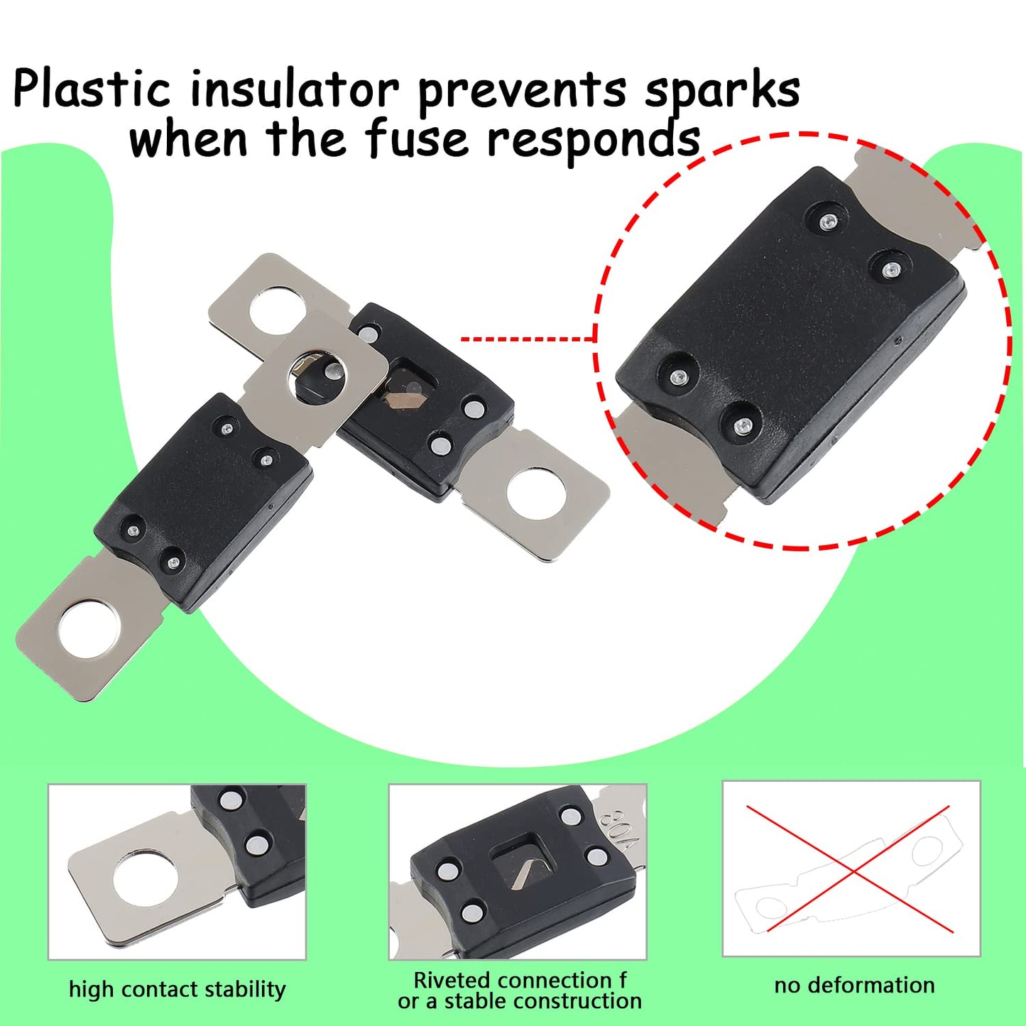 80A MEGA High Current Fuse - 80 Amp Bolt-on Fuse for Cars, Trucks, Construction Vehicles, Buses, Caravans (2 Pcs)