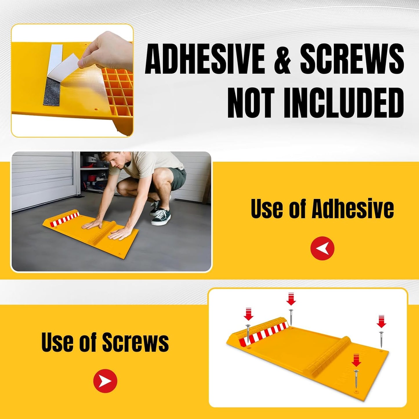 2 Pack Parking Mats for Garage Floors, 21.6" x 11" x 1.9" Heavy Duty Garage Car Parking Mat with High Visibility, Wheel Stops for Car Truck Indoor Outdoor, Yellow