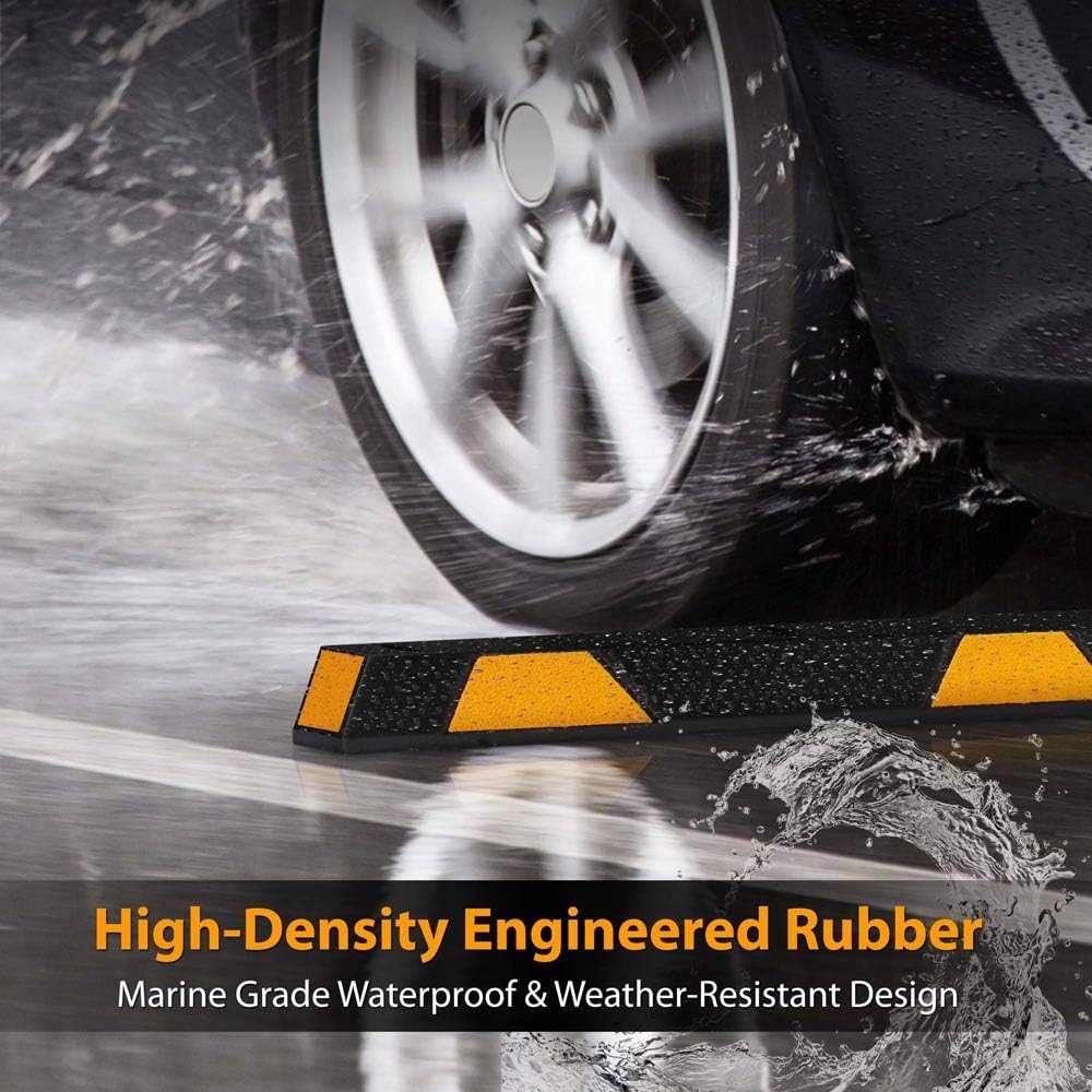 Pyle 72 Inch Heavy Duty Vehicle Rubber Car Parking Wheel Guide Stopper for Driveways, Parking Lot Spots, and Garages, Pack of 2, Black