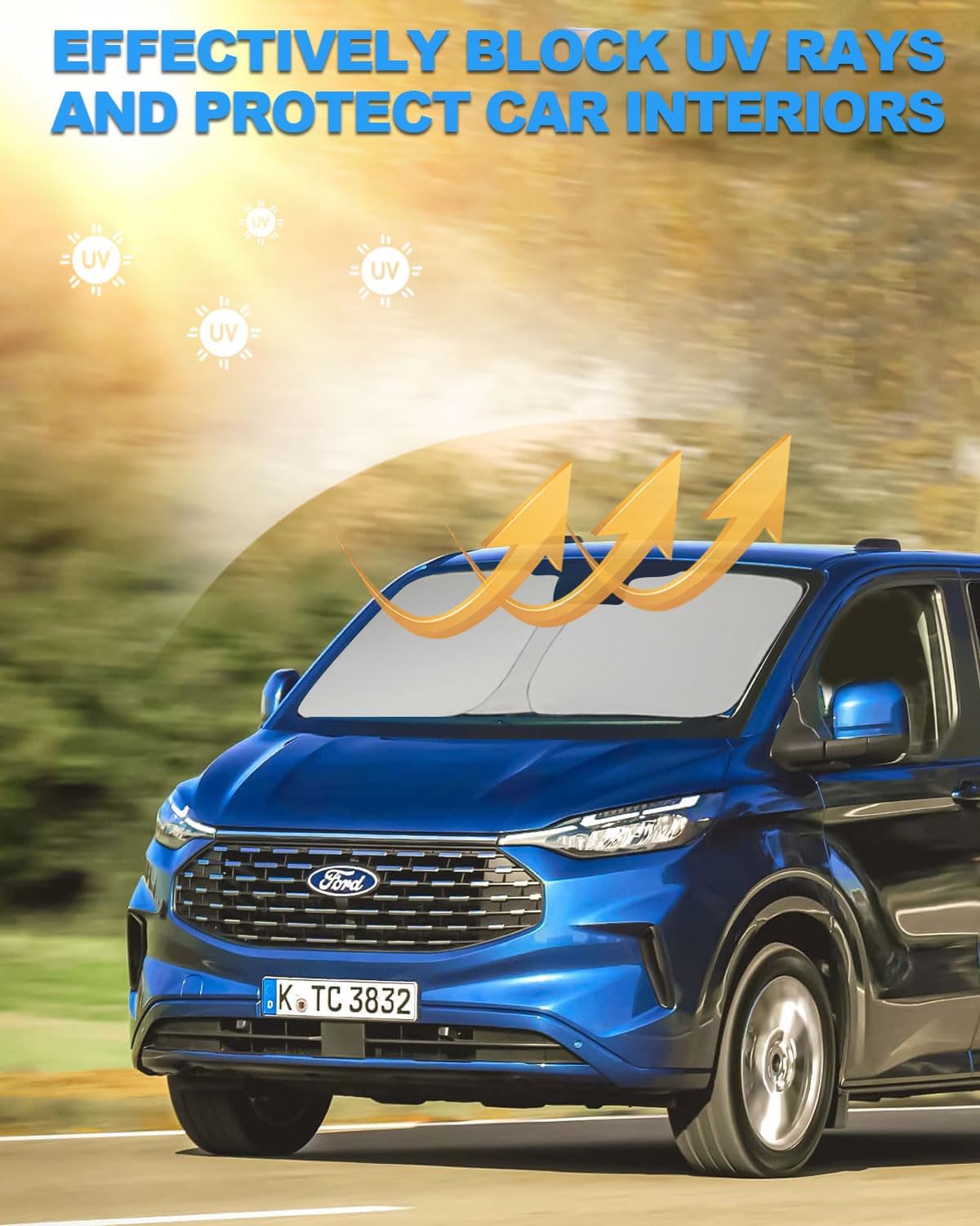 2025 Upgrade Front Windshield Sun Shade Foldable Ford Transit Sun Shade Foldable Sun Shade Automotive Windshield Sunshades fit for Ford Transit 2015-2025 |Keep Car Interior Cooler|