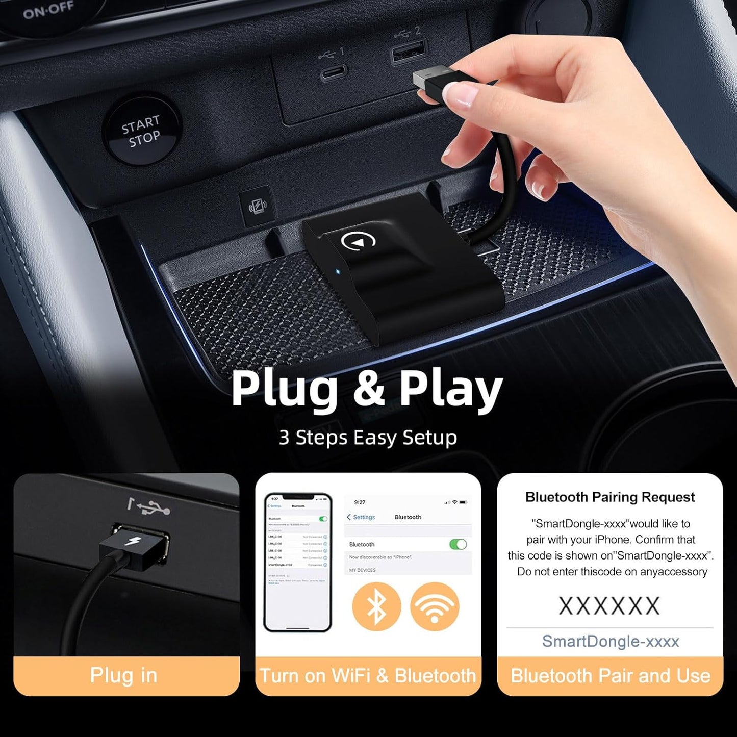 XHU Wireless CarPlay Adapter for Apple CarPlay Wireless Adapter 2025 Upgraded Convert Factory Wired CarPlay to Wireless CarPlay Box, Plug and Play Suit for iOS 10+ and Cars from 2016