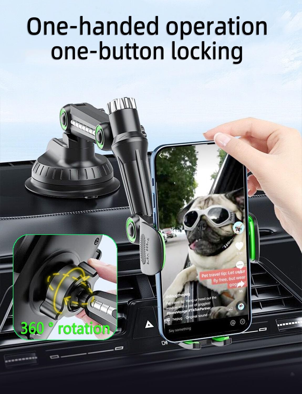 Phone Mount for Truck, Phone Holder for Truck, car Phone Holder,【Tri-Fold 10-inch Long arm】 for Pickup and Heavy Duty Truck and Large SUV Windshield/Dashboard, for iPhone Samsung LG&All Phones
