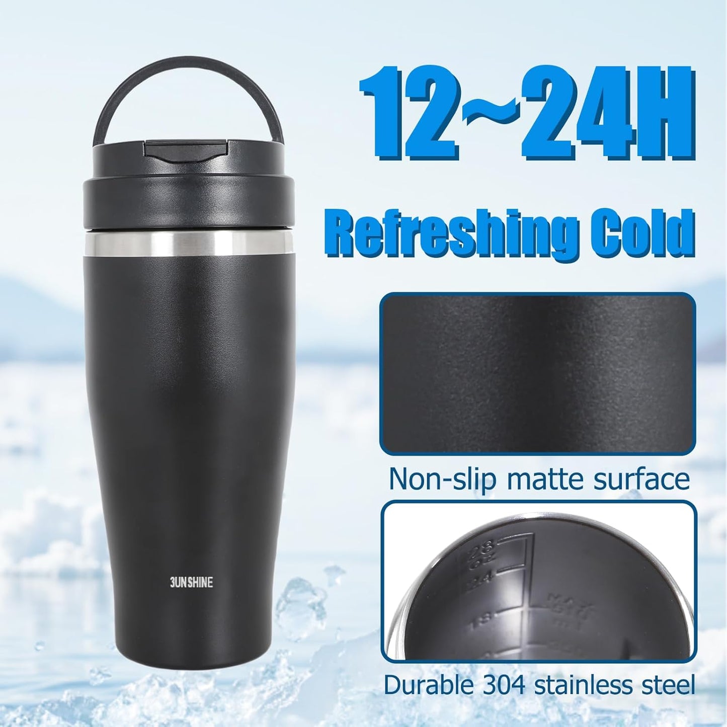 Ice Shave 2-in-1 Stainless Steel Vacuum Tumbler & Cordless Blender - 28oz, Leak Resistant, Cold 24Hrs/Ice 2 Days, 120 Watts with Waterproof Charging - For Smoothies, Home/Office/Car, Black