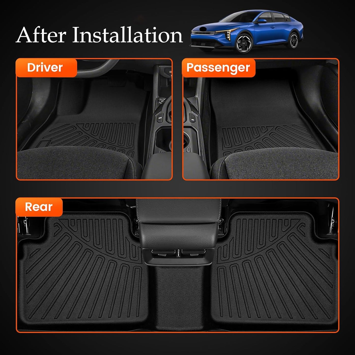 KMF Custom Fit Floor Mats for KIA K4 2025 Accessories, K4 Car Mat All Weather TPE Waterproof Car Floor Liners - Front & Rear 2 Row, LX, LXS, EX, and GT-line Turbo Anti-Slip Deep Grooves Car Mats