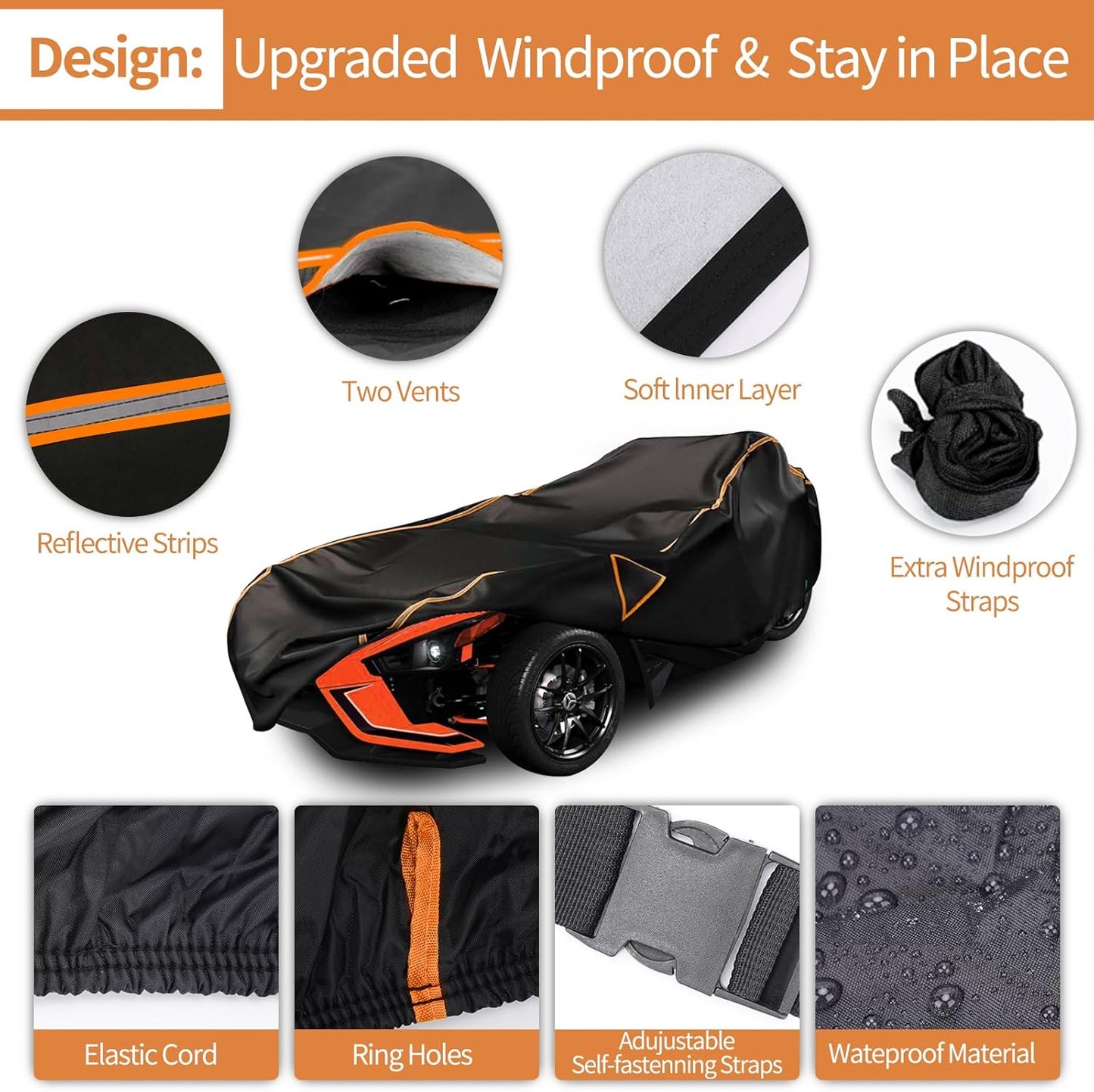 Full Cover for Polaris Slingshot Heavy Duty Premium Oxford Cover Windshield Cover Waterproof Windproof All Weather Protection Covers for Slingshot S SL SLR R Signature LE(420D Oxford)