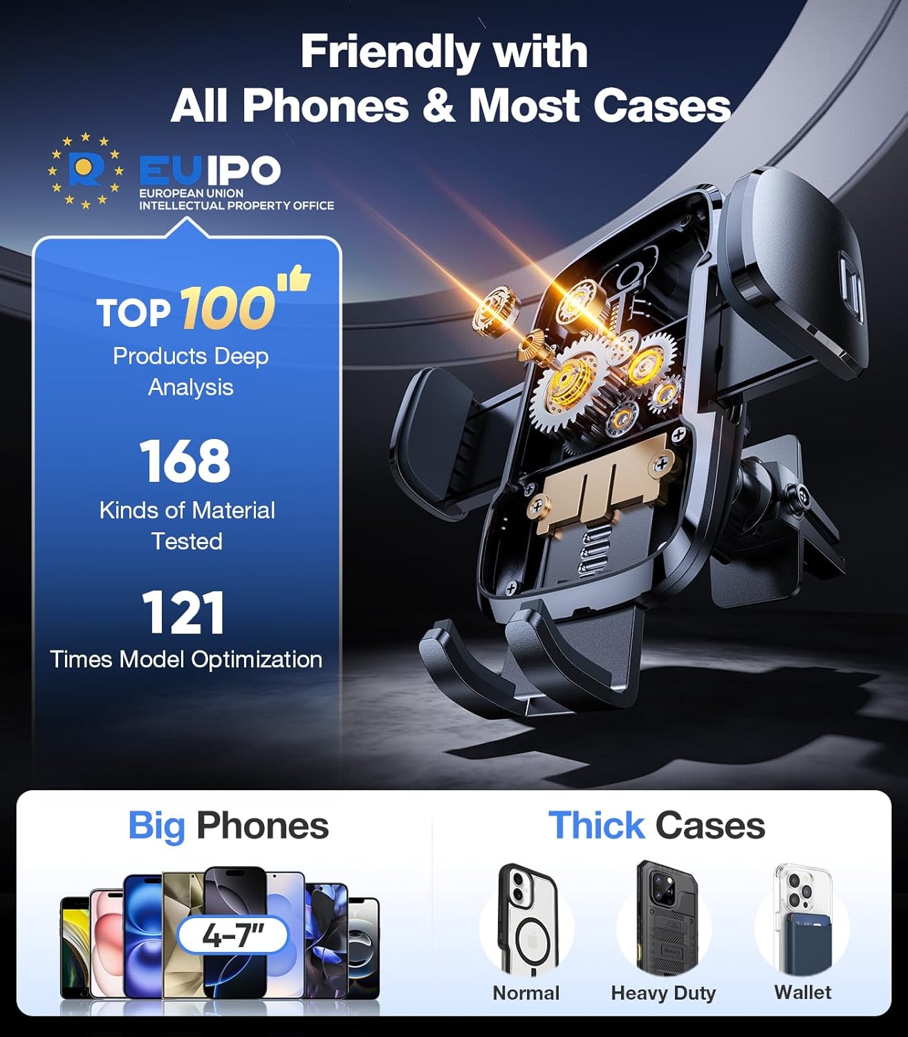 TORRAS 2025【Strongest Suction & Military-Grade】 Phone Holders for Your Car,【Patent & Safety Certs】 Car Phone Holder Mount Truck Stand for Dashboard Windshield Vent for iPhone 16 15 Pro Max, Navy Blue