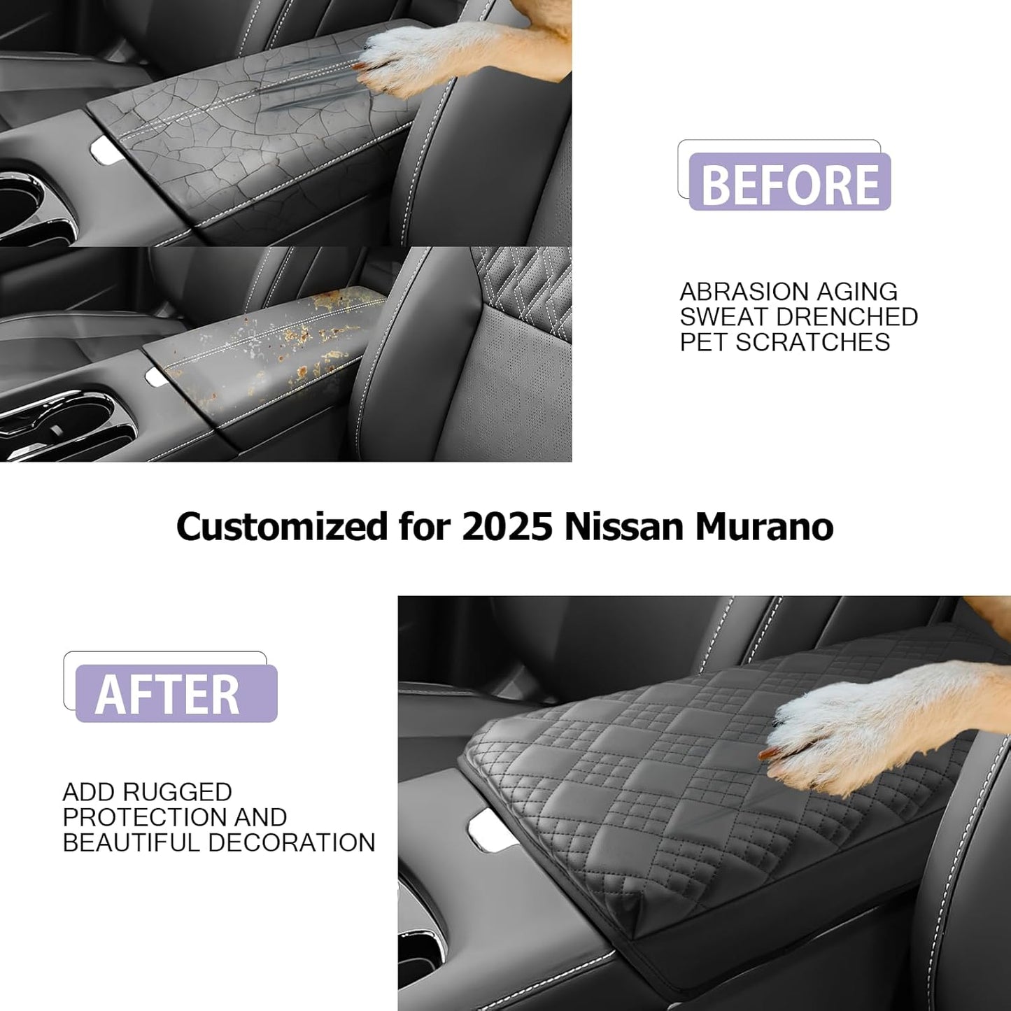 LUWU 2025 Murano Center Console Cover Compatible with 2025 Nissan Murano Accessories 2025 Murano SL/SV/Platinum Armrest Cover Center Console Pad Armrest Console Cover (Thick Black)