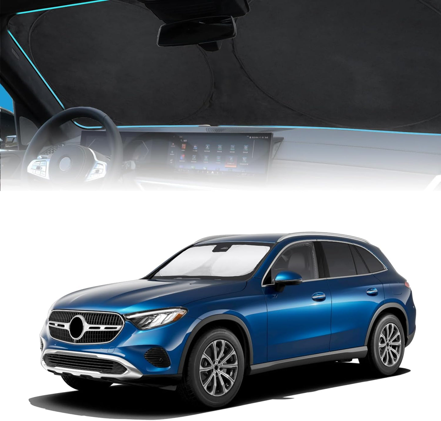 INSAUTO for GLC Windshield Sunshade Foldable Sun Shade Custom-fit for Mercedes Benz 2016-2022 GLC SUV GLC300 Windshield Cover Car Front Window Sun Visor Shield Keeps Your Vehicle Cool Accessories