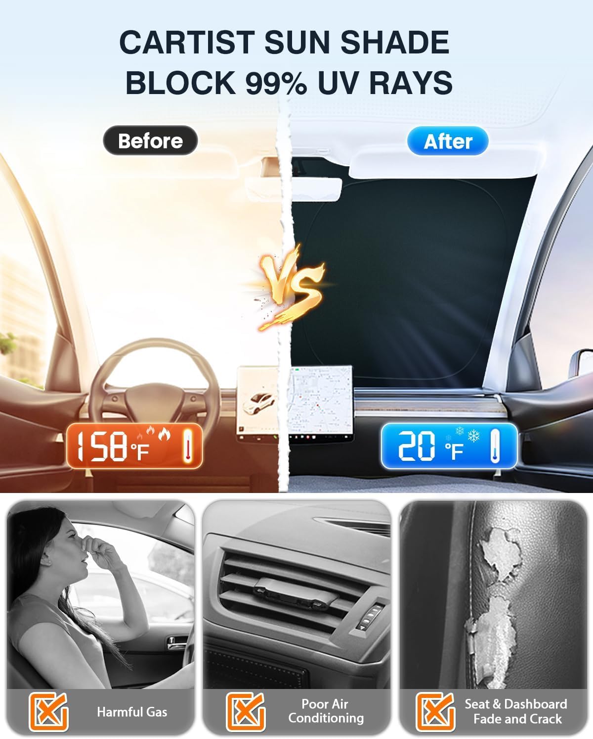 Cartist 5-Layer Windshield Sun Shade Custom Fit for Honda Accord 2023 2024 2025 2026 Honda Accord Accessories 2024 Foldable Car Front Window Sunshade Sun Visor Protector