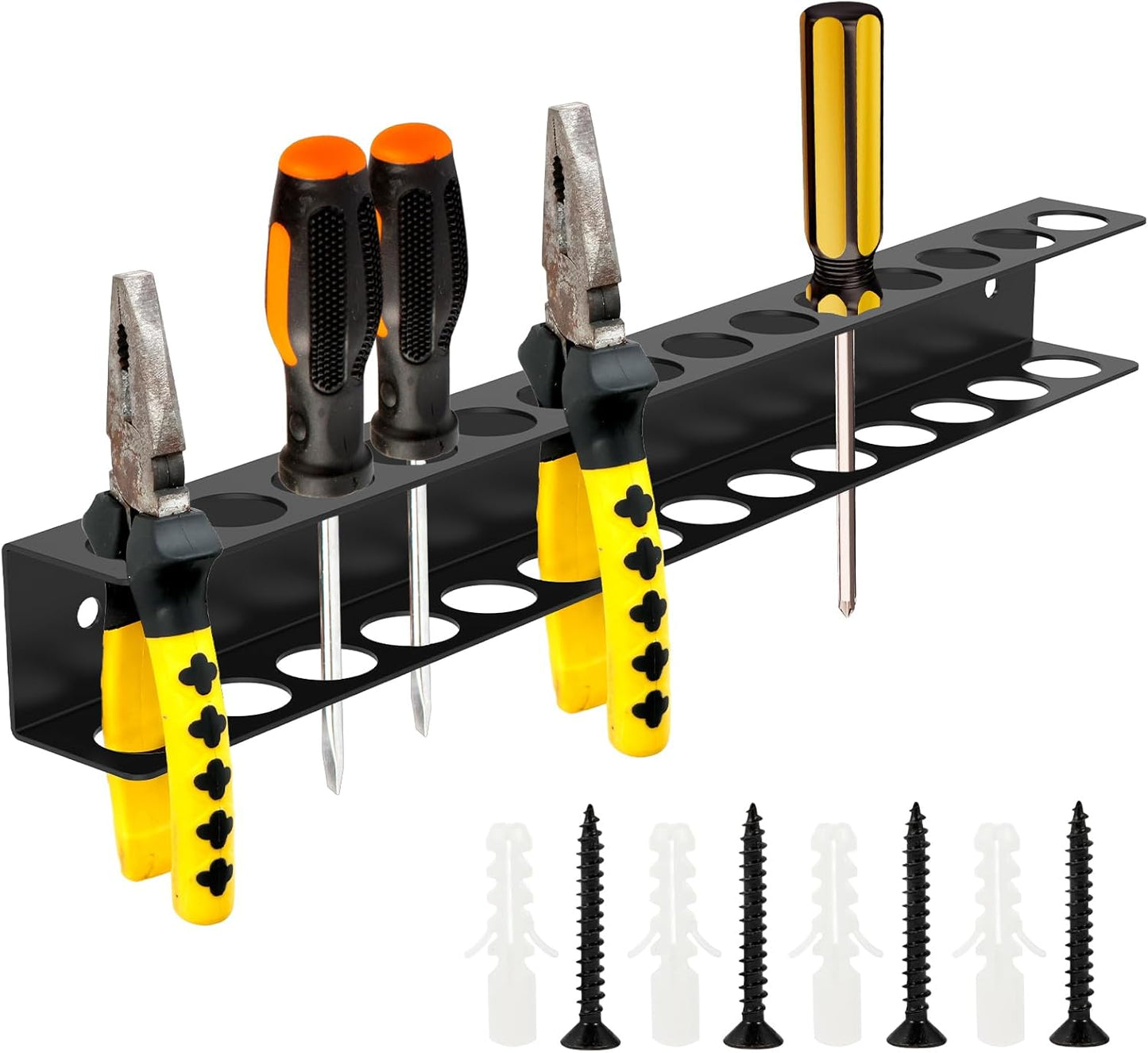 Screwdriver Organizer Wall Mount with 14 Holes, Metal Plier Holder, Utility Tool Holder Organizers and Storage Rack for Garage, Workshop,Workbench,Tool Chest Cart