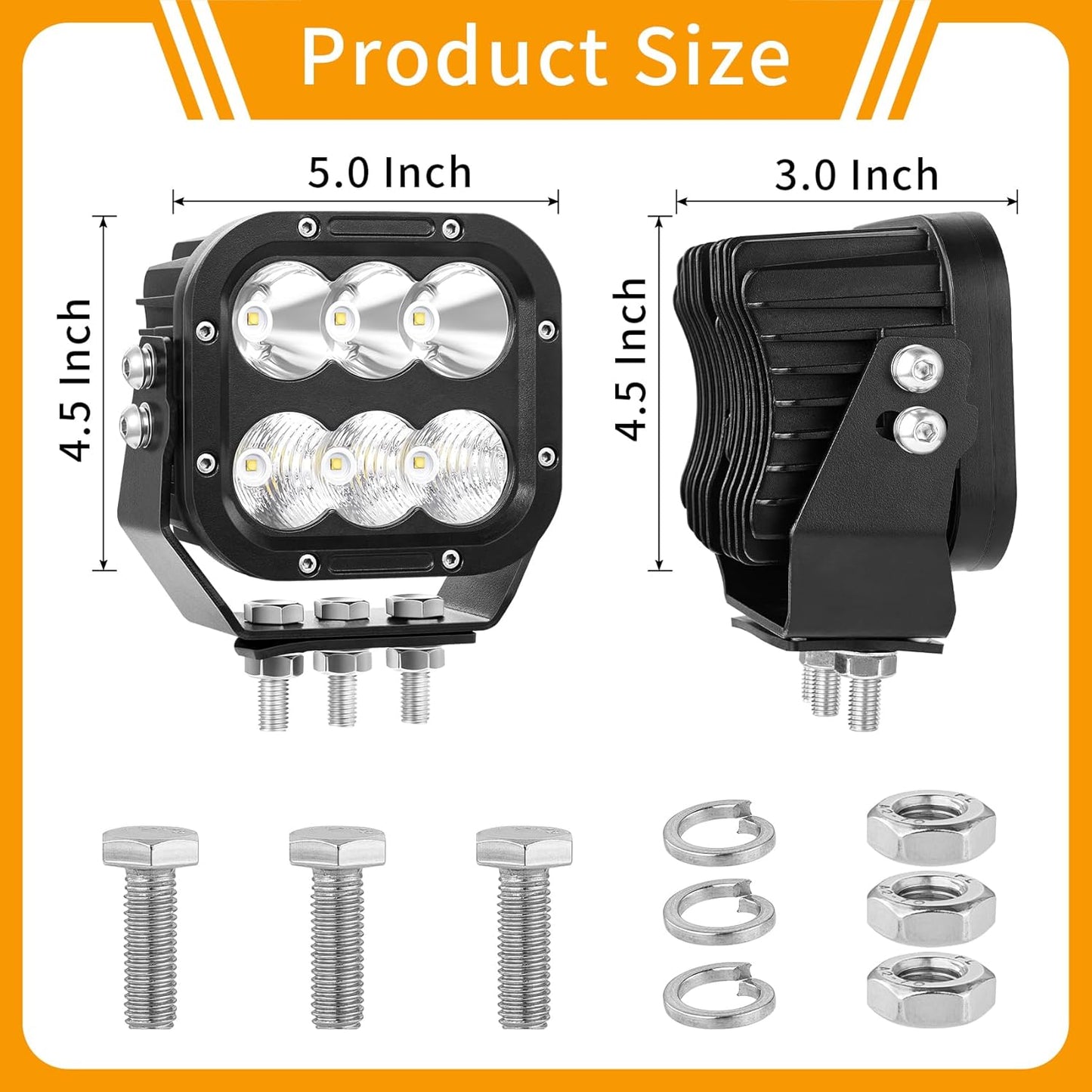 Cube LED Off Road Lights, 5 Inch 120W 10000lm IP68 LED Driving Lights Pods, Ultra Bright Square Combo Beam for Car Boat ATV UTV RV Golf Cart Pickup Tractor Work Lights 12V 24V, Pair