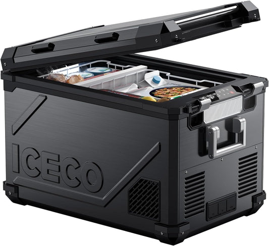 ICECO APL55 Dual Zone Portable Refrigerator Freezer Bluetooth Controlled, 55 Liter 12v refrigerator with SECOP Compressor, DC 12/24V, AC 110-240V, for Truck, Car and Home, -4℉~68℉ (Black)