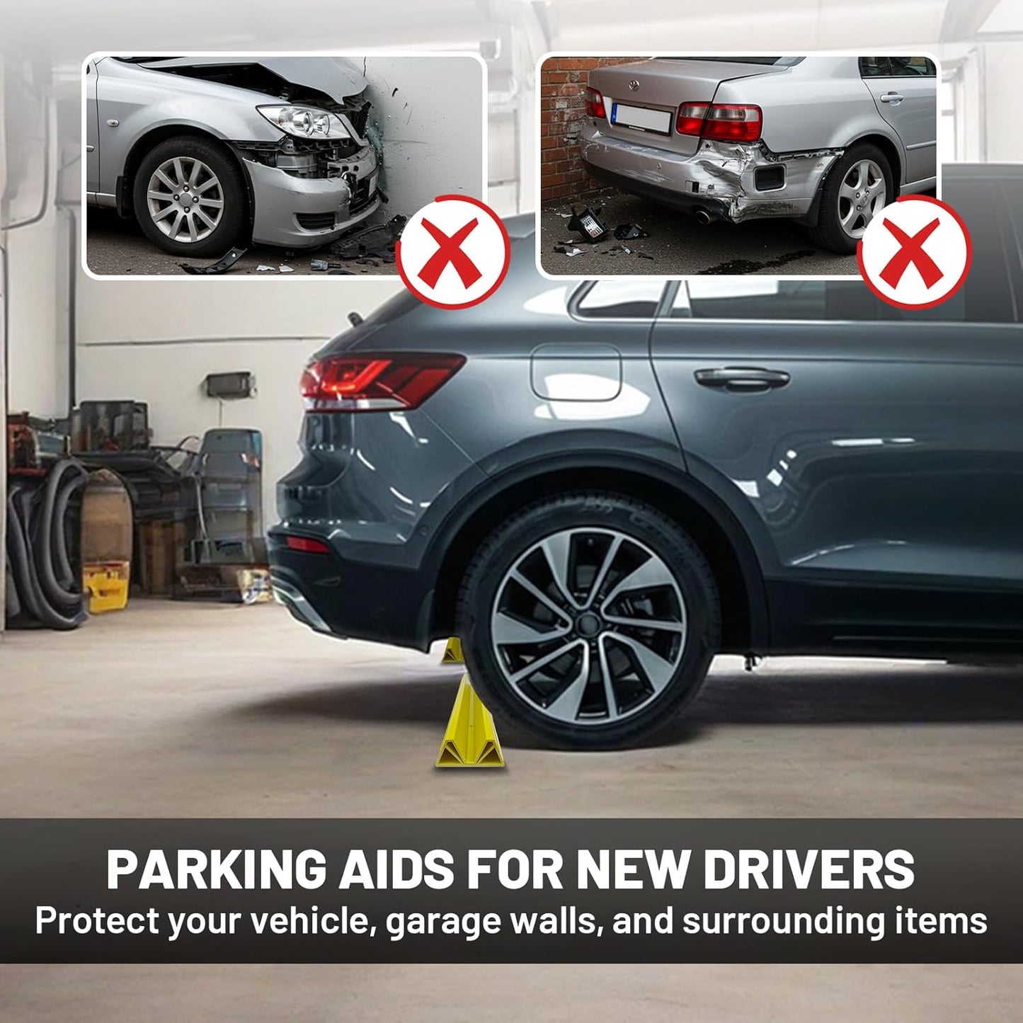 ROBLOCK 18" Parking Stopper for Garage, Car Stopper for Garage Precision Stopping, Heavy Duty Parking Block with Reflective Strips, Suitable for Car, SUV, Easy Install, 2 Packs, Yellow