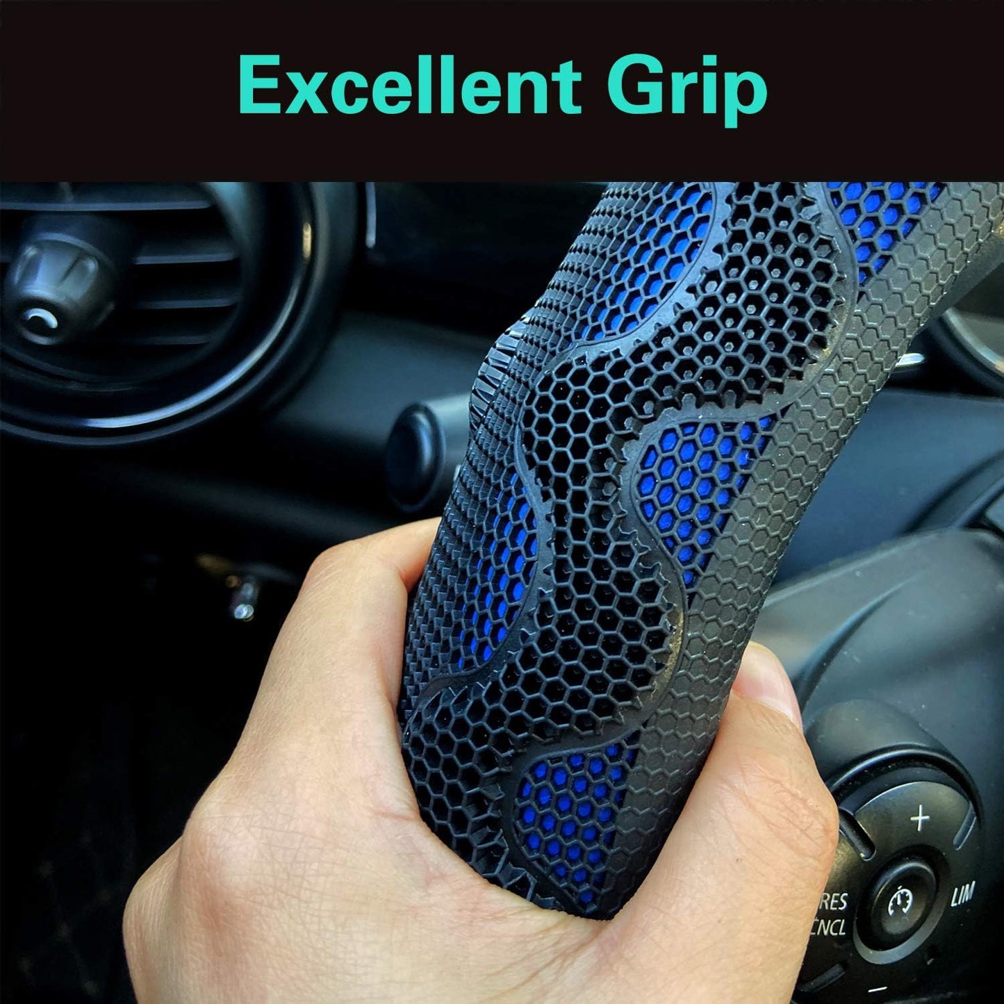 PINCTROT D Shaped 14 Inch Small Sized Steering Wheel Cover Great Grip with 3D Honeycomb Anti-Slip Design, Flat Bottom 14 Inch (Blue)