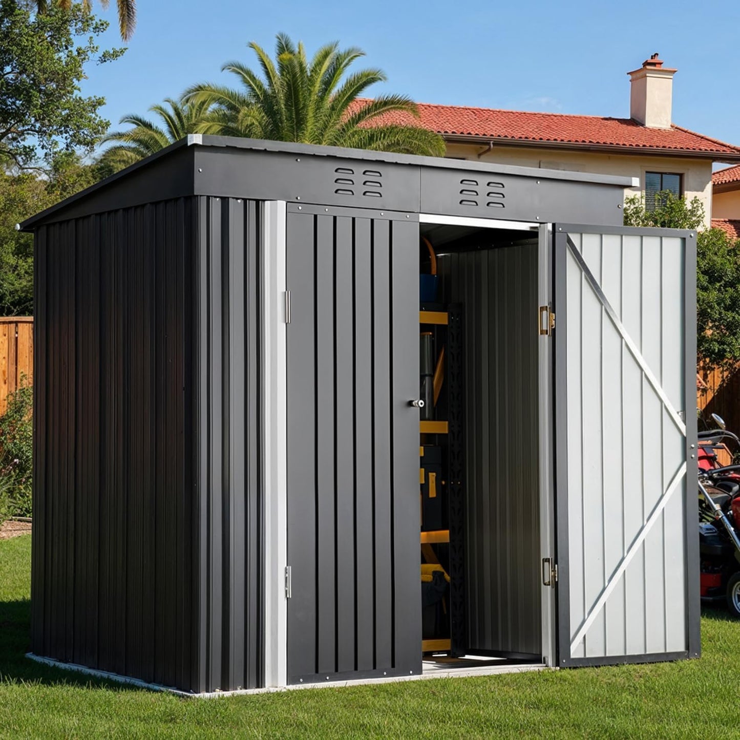 Bealife 6' x 4' Outdoor Storage Shed Clearance, Metal Outdoor Storage Cabinet with Double Lockable Doors, Waterproof Tool Shed, Backyard Shed for Garden, Patio, Lawn (Dark Gray)