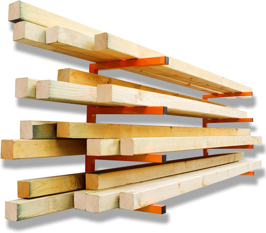 YYR Wood Organizer and Lumber Storage Rack Wall Mount, Heavy Duty Metal Shelf with 4-Level Holds Up 800 LBS, Indoor & Outdoor Use - Orange