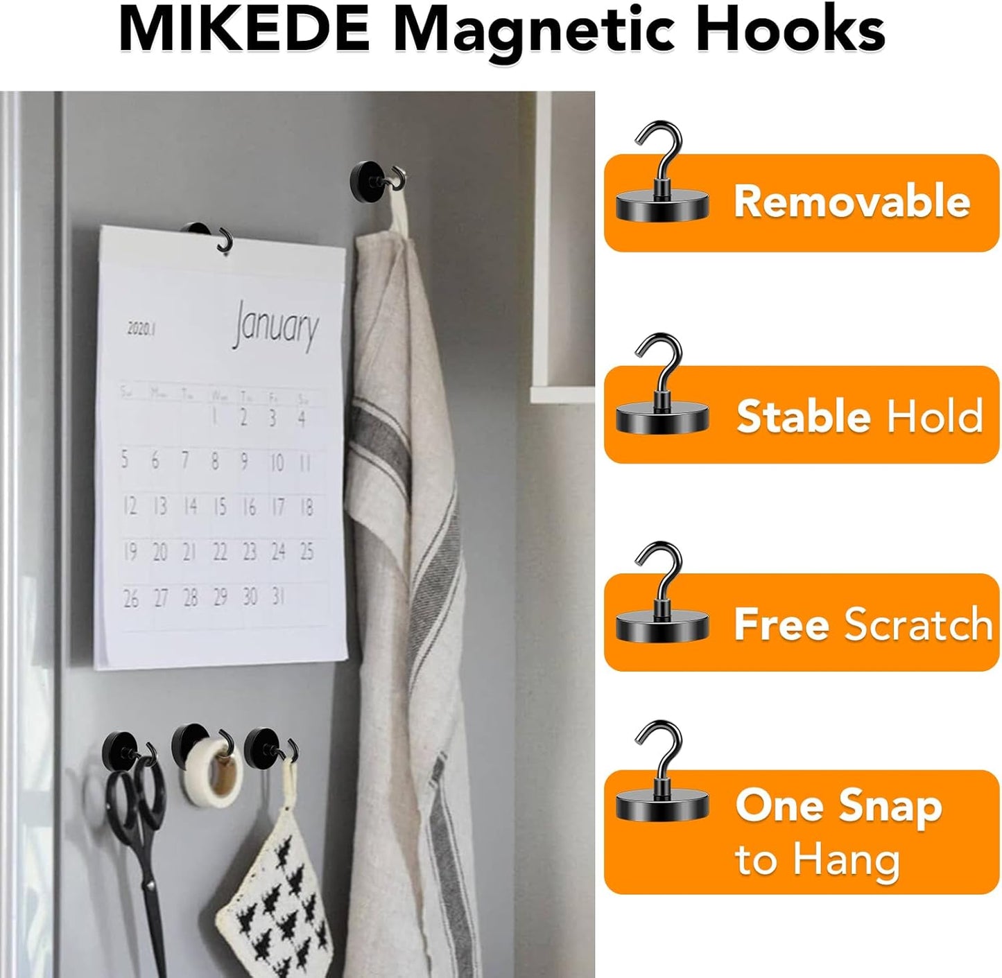 MIKEDE Magnetic Hooks Heavy Duty, 150LB+ Strong Black Magnets Hooks for Refrigerator, Rare Earth Neodymium Hooks with Epoxy Coating, Cruise Magnets with Hook for Hanging, Garage - 6 Pack