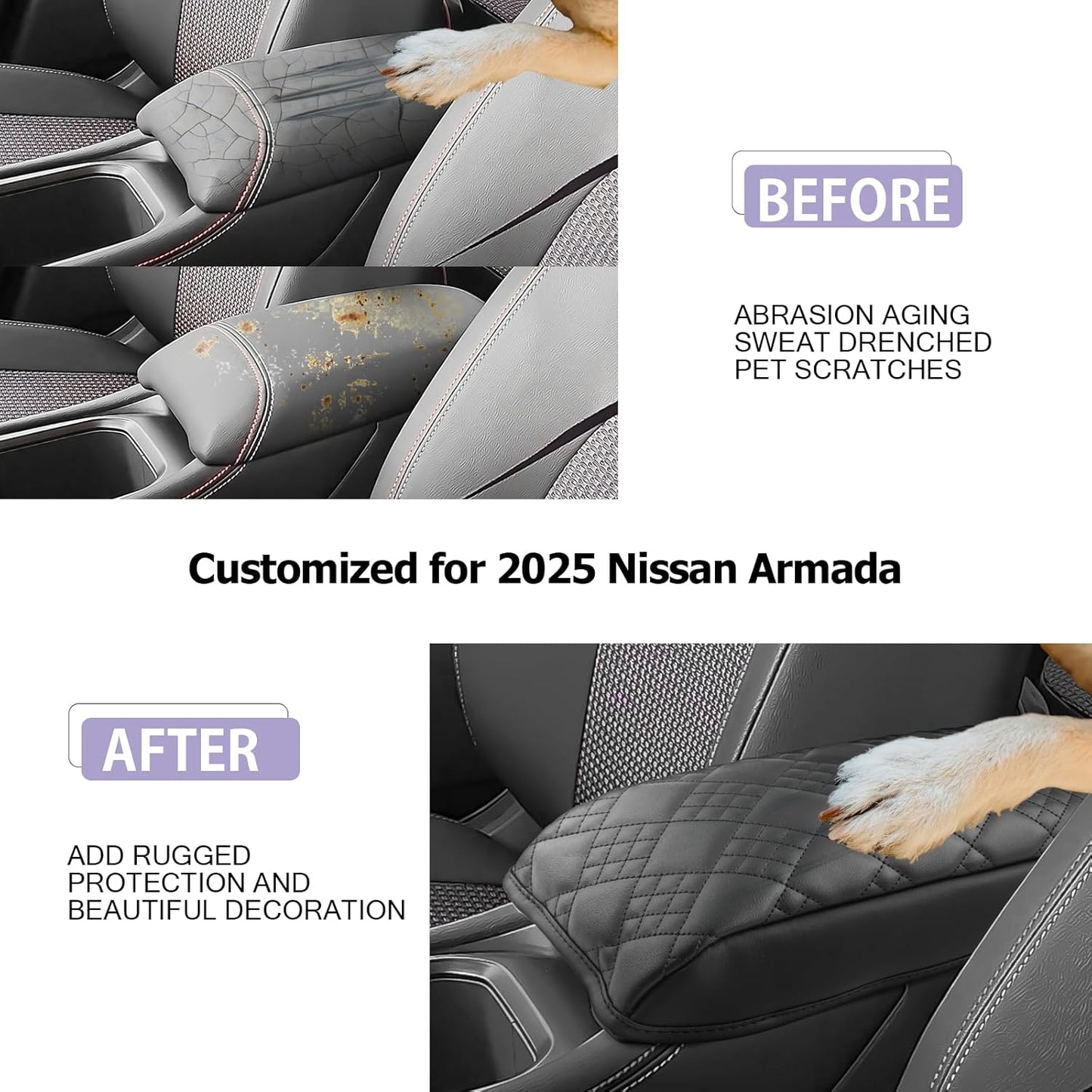 LUWU 2025 Kicks Center Console Cover Compatible with 2025 Nissan Kicks Accessories 2025 Kicks S/SV/SR Armrest Cover Armrest Console Cover (Thick Black)