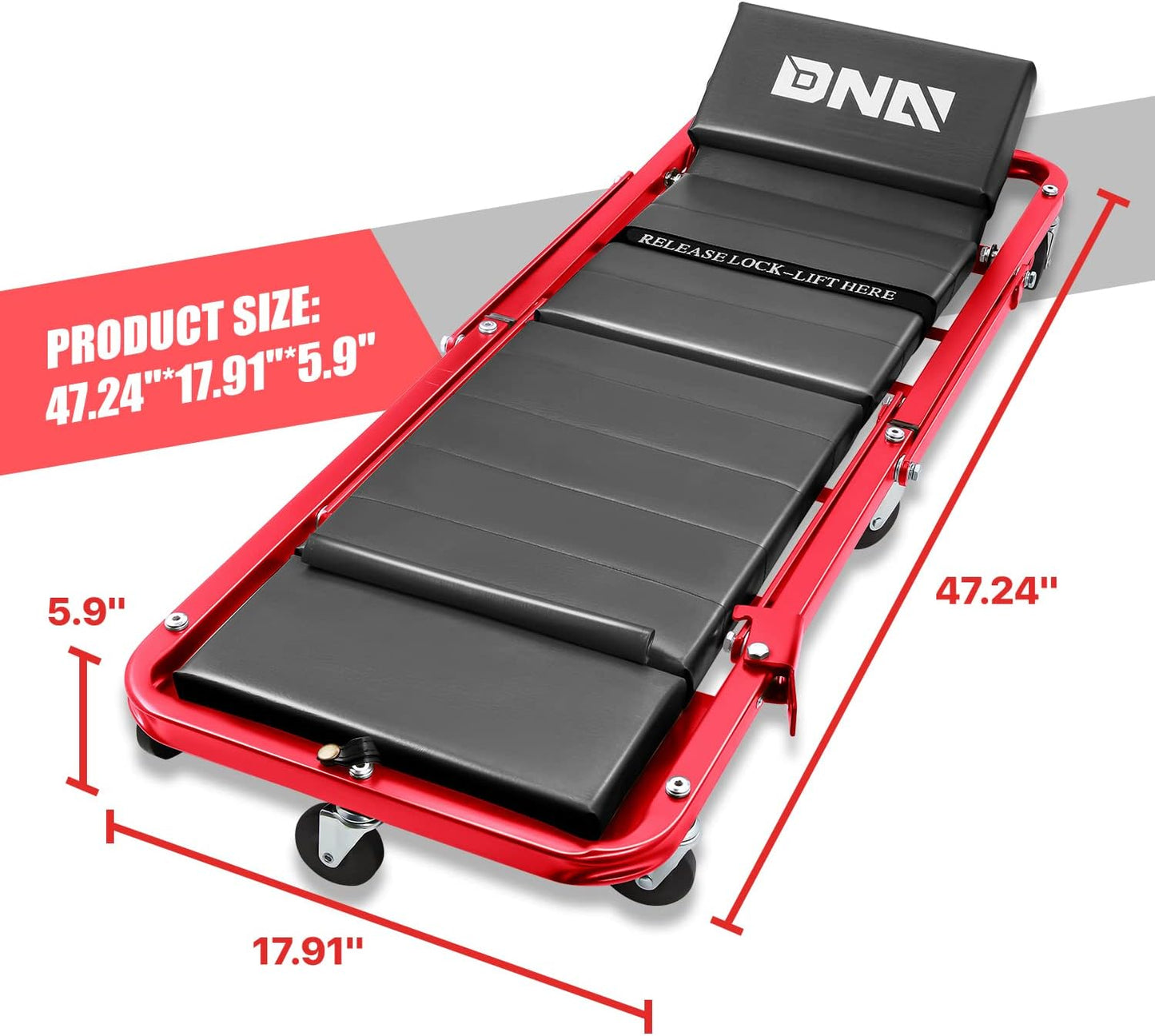 DNA MOTORING TOOLS-00193 48" 2 IN 1 Folding Rolling Garage Shop Creeper Roller Seat, 7 Pcs 2" Casters, 350 Lbs Weight Capacity, Gray