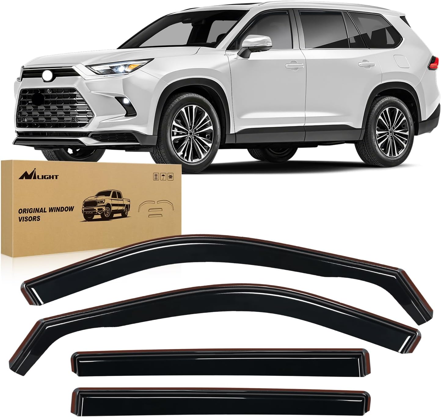 Nilight in Channel Window Deflectors for Toyota Highlander 2020 2021 2022 2023 2024 2025 Vent Window Visors, Rain Guards-4PCS