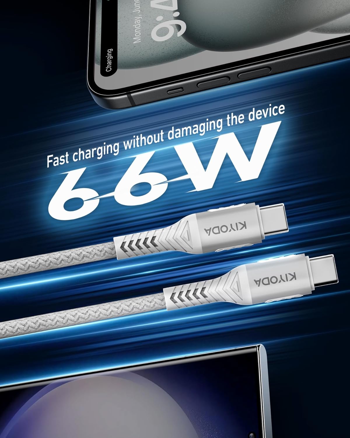 Coiled USB C to C Cable 3ft+6ft, Coiled USB C Cable for Car, Braided Type C Charger 66W Fast Charging Cord Compatible with iPhone 16 15, iPad, Samsung Galaxy, Google Pixel, Moto, LG, TCL Phones-Silver