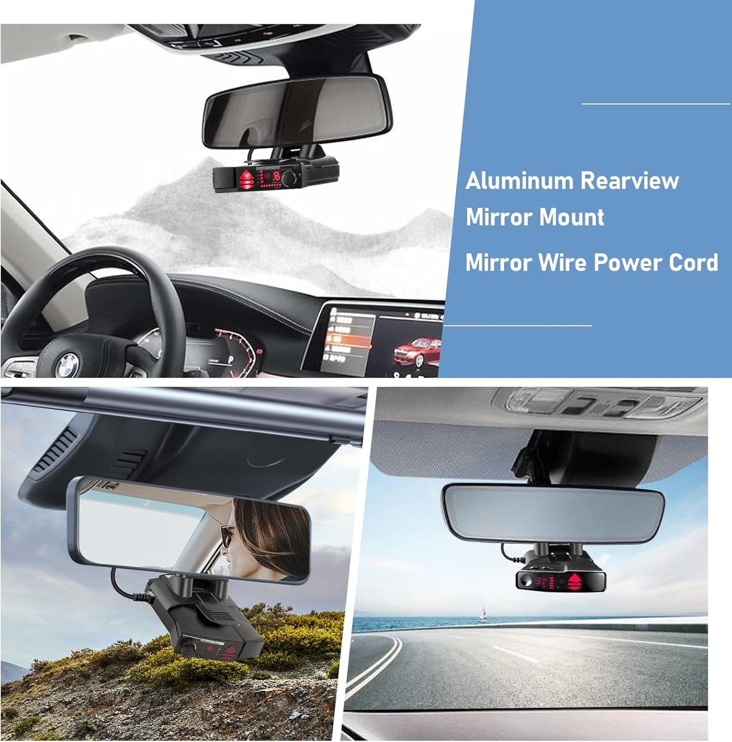 Radar Detector Mount,Rearview Mirror Rod Radar Mounting Bracket+Rearview Mirror Hard Wire Power Cord kit16,with Inline Fuse (for Valentine V1 Radar Detector)