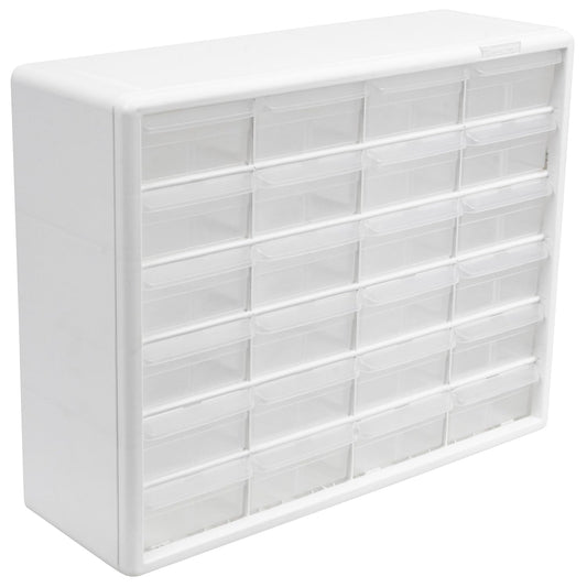 Akro-Mils 24-Drawer Plastic Drawer Storage Cabinet for Garage Organization, Bead Organizer, Building Bricks Storage, Teacher Toolbox, Makeup Organizer, 20-Inch W x 6-Inch D x 16-Inch H, 10124 White