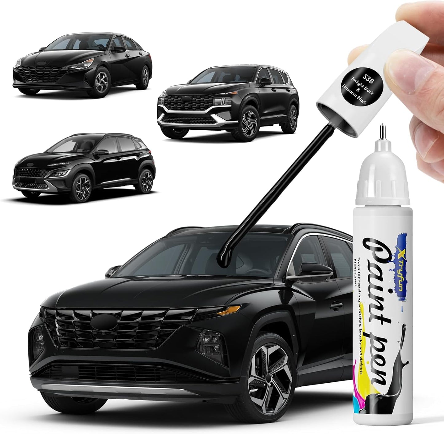 Phantom Black/Twilight Black (S3B) Touch Up Paint Compatible with Hyundai, DIY Car Paint Scratch Repair, Automotive Paints, Quick & Easy Fix Scratch Repair for Tucson/Elantra/Santa Fe/Kona